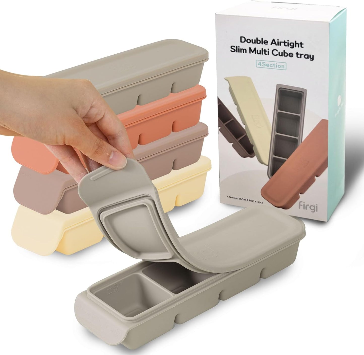 Silicone Freezer Trays with Lid,1.7oz 4 Section 4 Sets-Leak Proof Silicone Freezer molds for Homemade Baby Food Breastmilk, Purees, Vegetables, Baby Food Jars Ice Tray with Lid BPA Free Mix