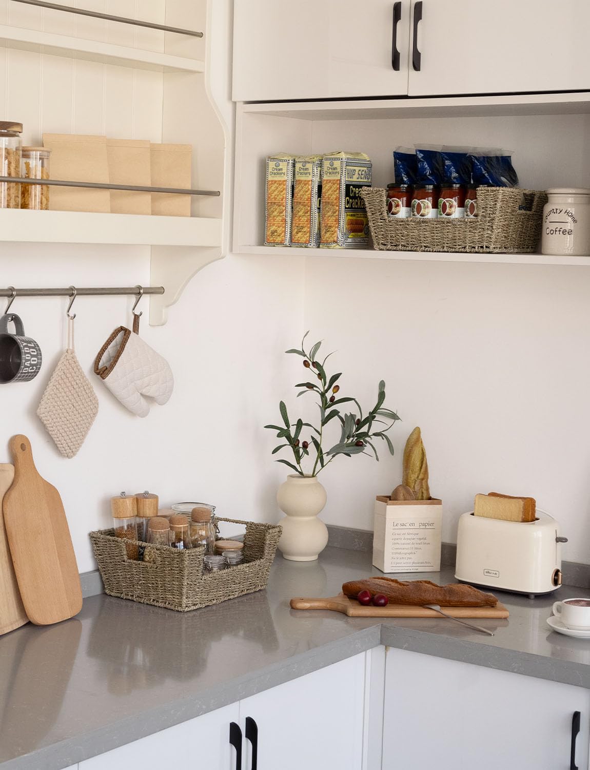 StorageWorks Wicker Storage Basket for Pantry Organizers and Storage, Stackable Seagrass Pantry Baskets for Shelves, 2-Pack