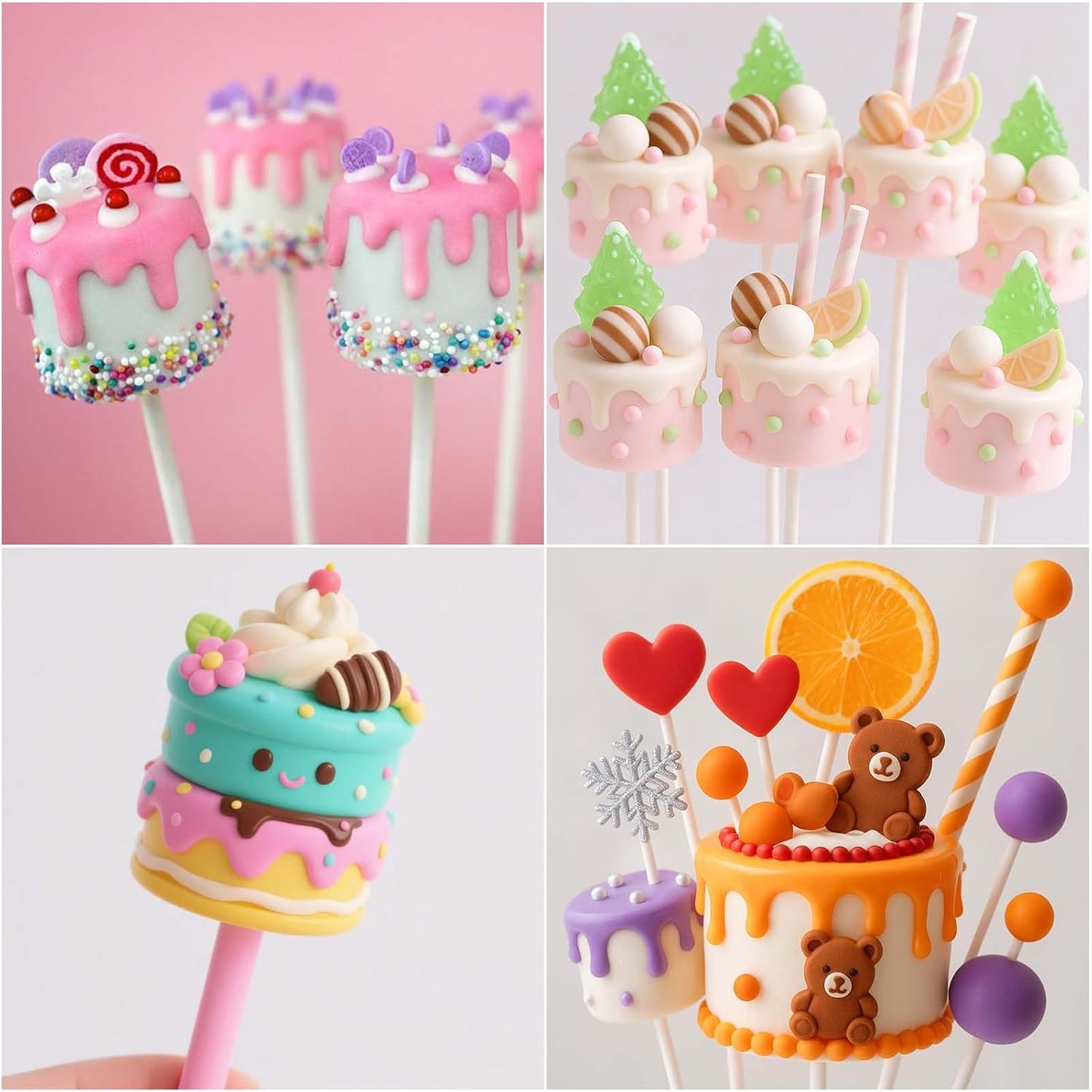 Juome Circle Cake Pop Mold Kit, 8 Cavities Cakesicle Molds Silicone with 100 Sticks & 100 Packaging Bags, Round Cake Pop Maker Supplies Accessories, Baking Tools for Home Baking Desserts