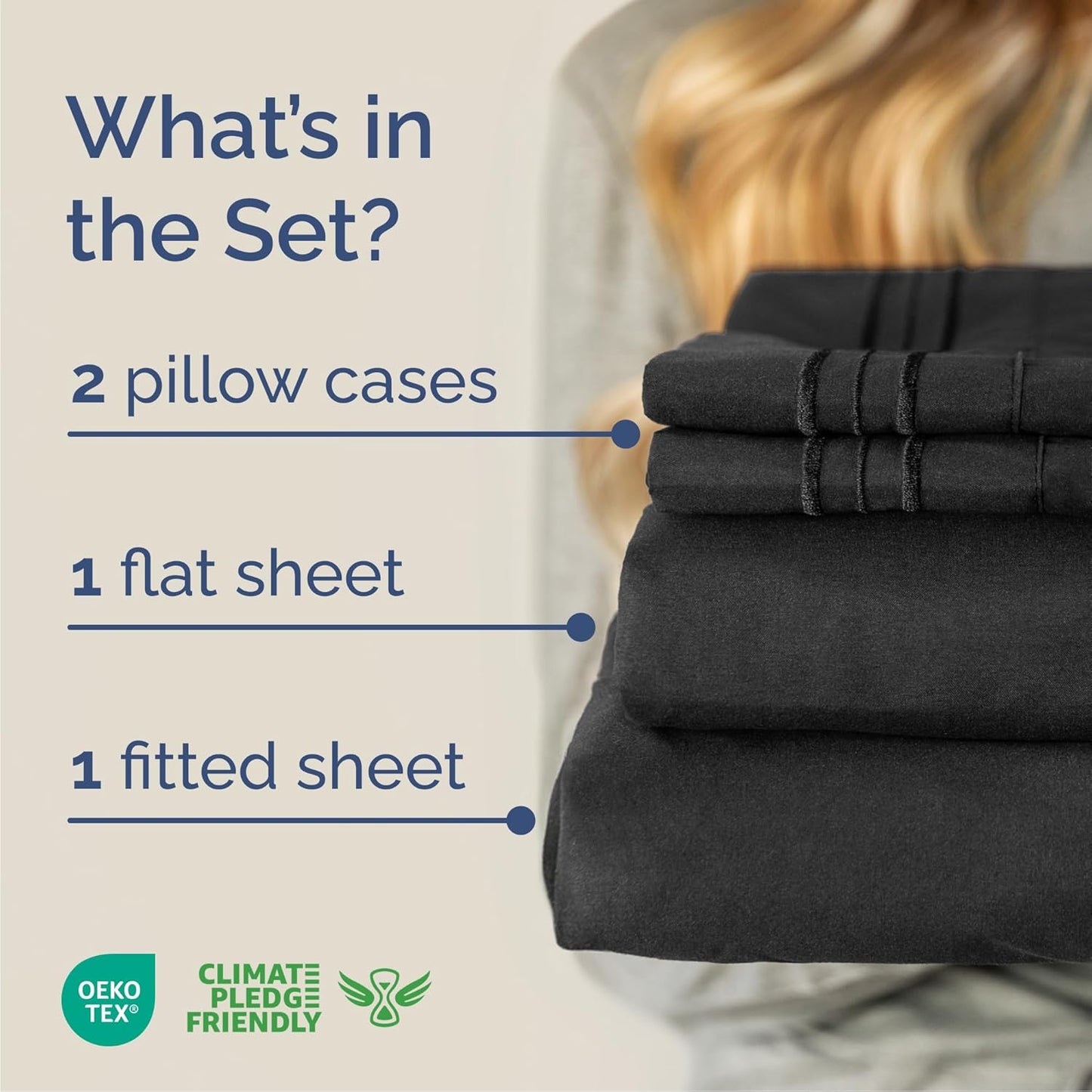 Cal King Size 4 Piece Sheet Set - Comfy Breathable & Cooling Bed Sheets Set - Hotel Luxury Bedding for Women, Men, Kids, Teens, Boys & Girls - Deep Pockets, Ultra-Soft, Wrinkle Free - Oeko-Tex - Black