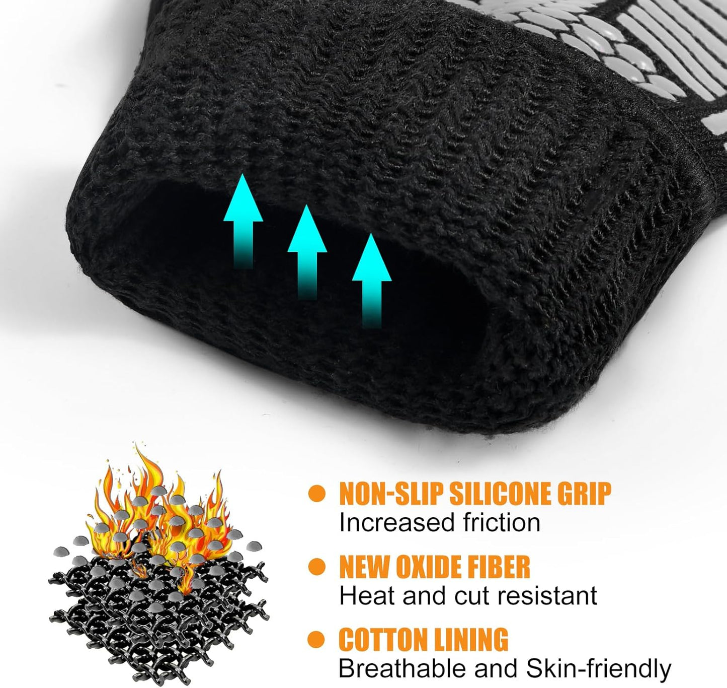 BBQ Gloves, Oven Gloves, 1472°F Extreme Heat Resistant Barbecue Gloves, Silicone Non-Slip Oven Mitts, Kitchen for Cooking, Grilling, and Baking (Gray)