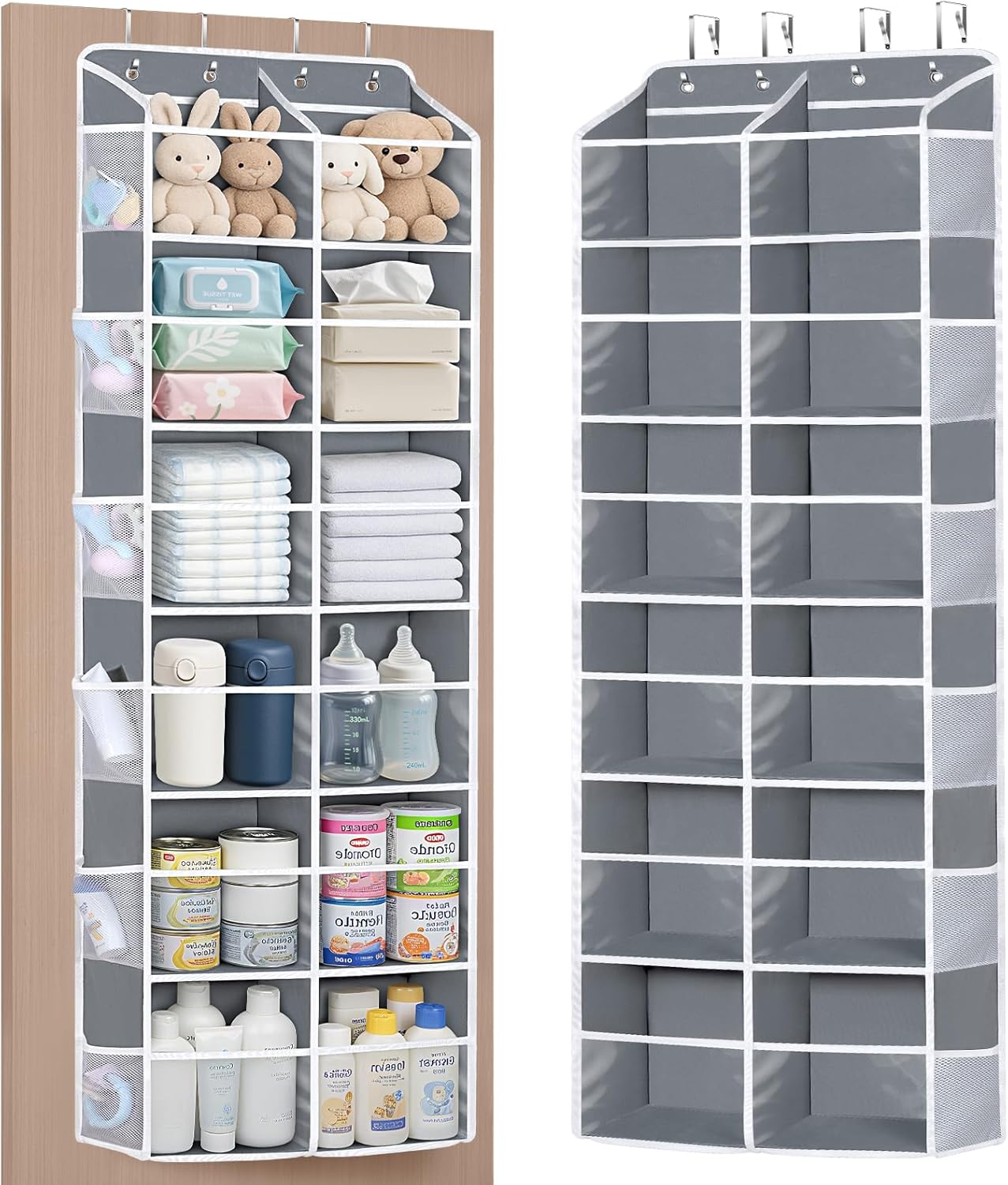 Univivi Over the Door Organizer, 6 Tiers Behind Door Storage with Clear Deep Pockets Hanging Organizer for Closet, Bedroom, Nursery, Bathroom and Sundries (Grey)
