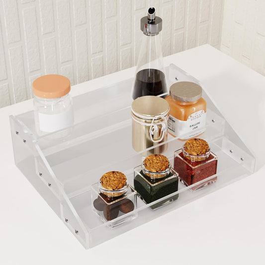 WUIVIUT Spice Rack Organizer For Cabinet, 3 in/Tier Acrylic Tiered Spice Shelf Can Storage Organizer for Kitchen Pantry Countertop