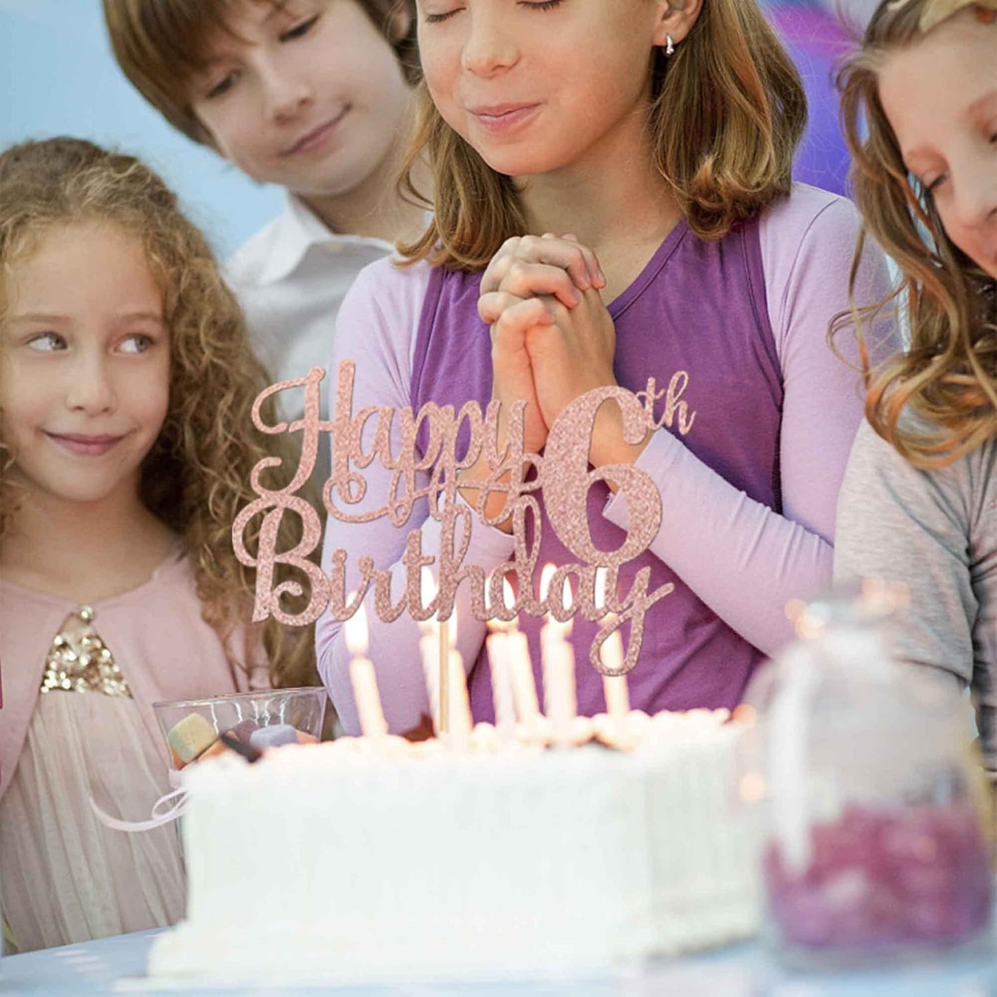 1 PCS Happy 6th Birthday Cake Topper - Glitter Cheers to 6 Years - Fabulous Cake Decoration for 6th Birthday Theme Party - Rose Gold