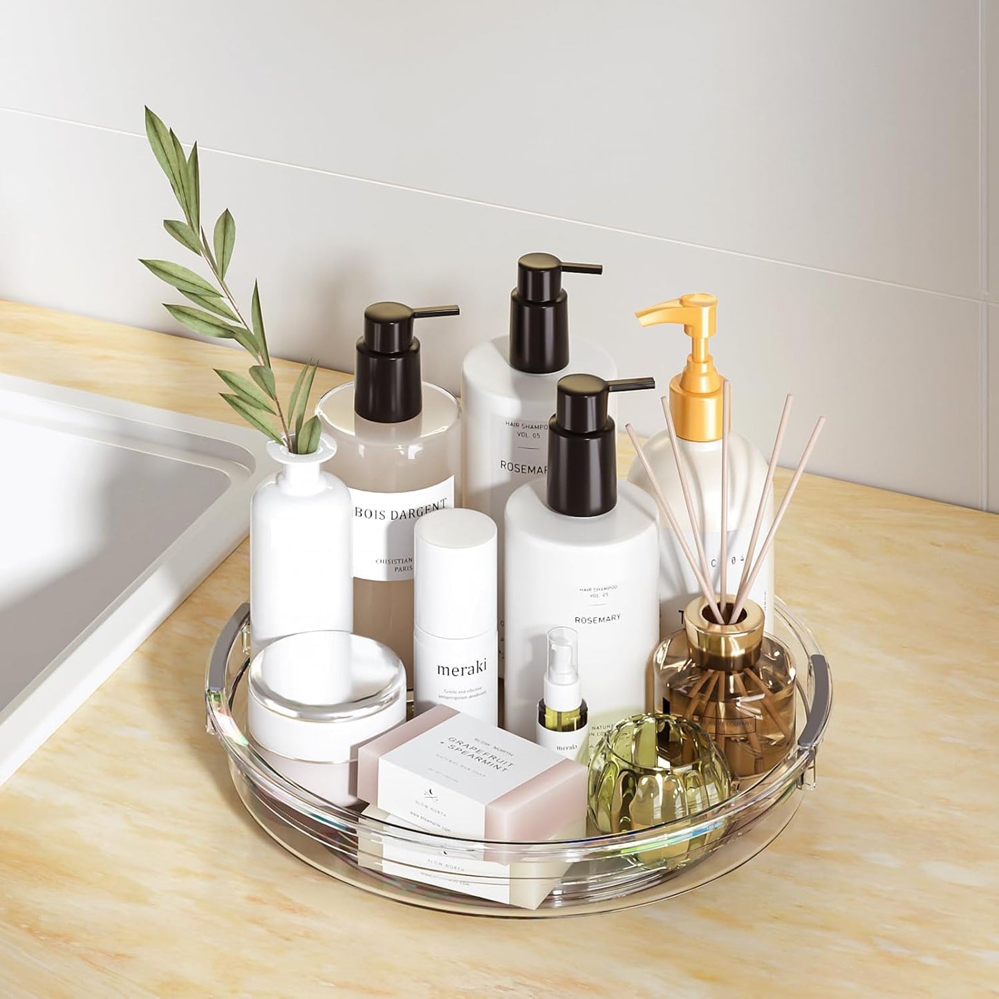 LAMU 4 Pack 10.6in Lazy Susan Organizer, Clear Lazy Susan Turntable for Cabinet, Refrigerator, Table Top, Kitchen, Bathroom, Pantry Organizers and Storage