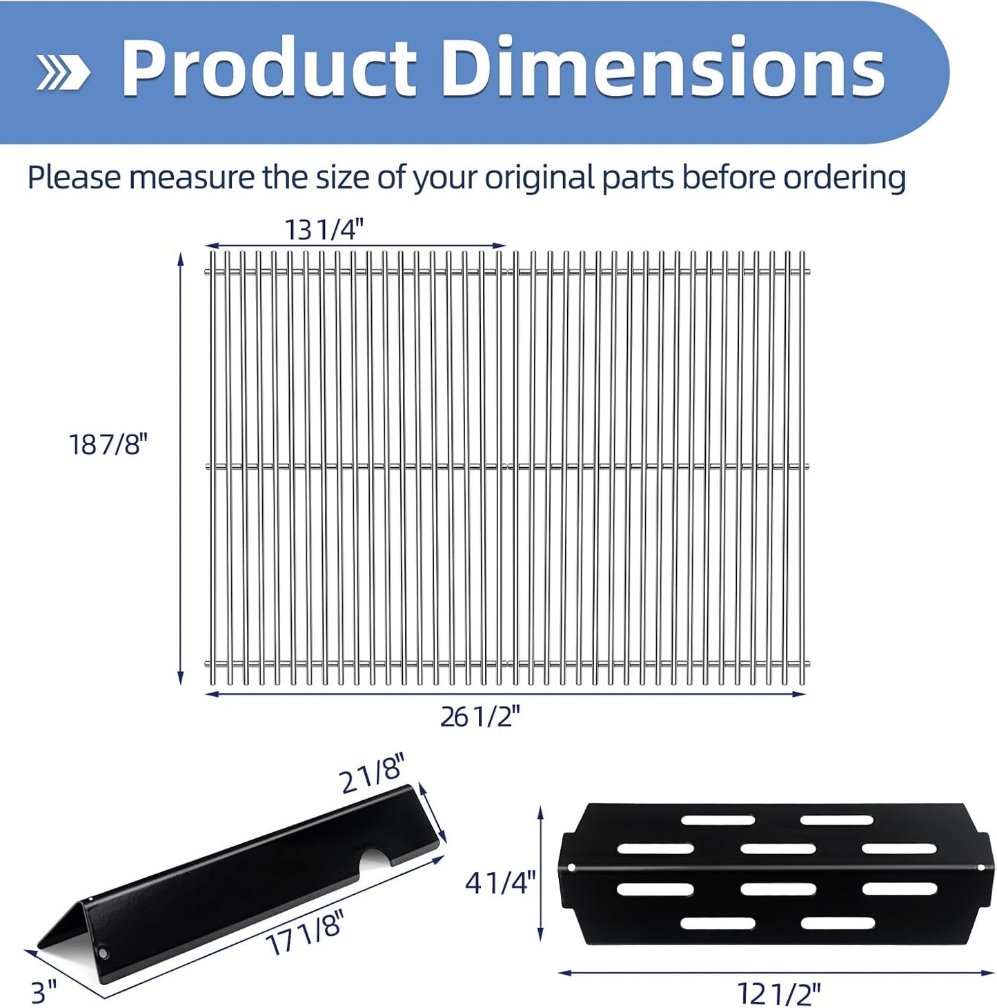 Stainless Steel Grill Grates for Weber Genesis ii Grill Parts 66032 Porcelain Enameled Flavorizer Bars Heat Deflector for Weber Genesis ii E-310 E-315 E-335 S-335 300 Series GS4 Grill Parts