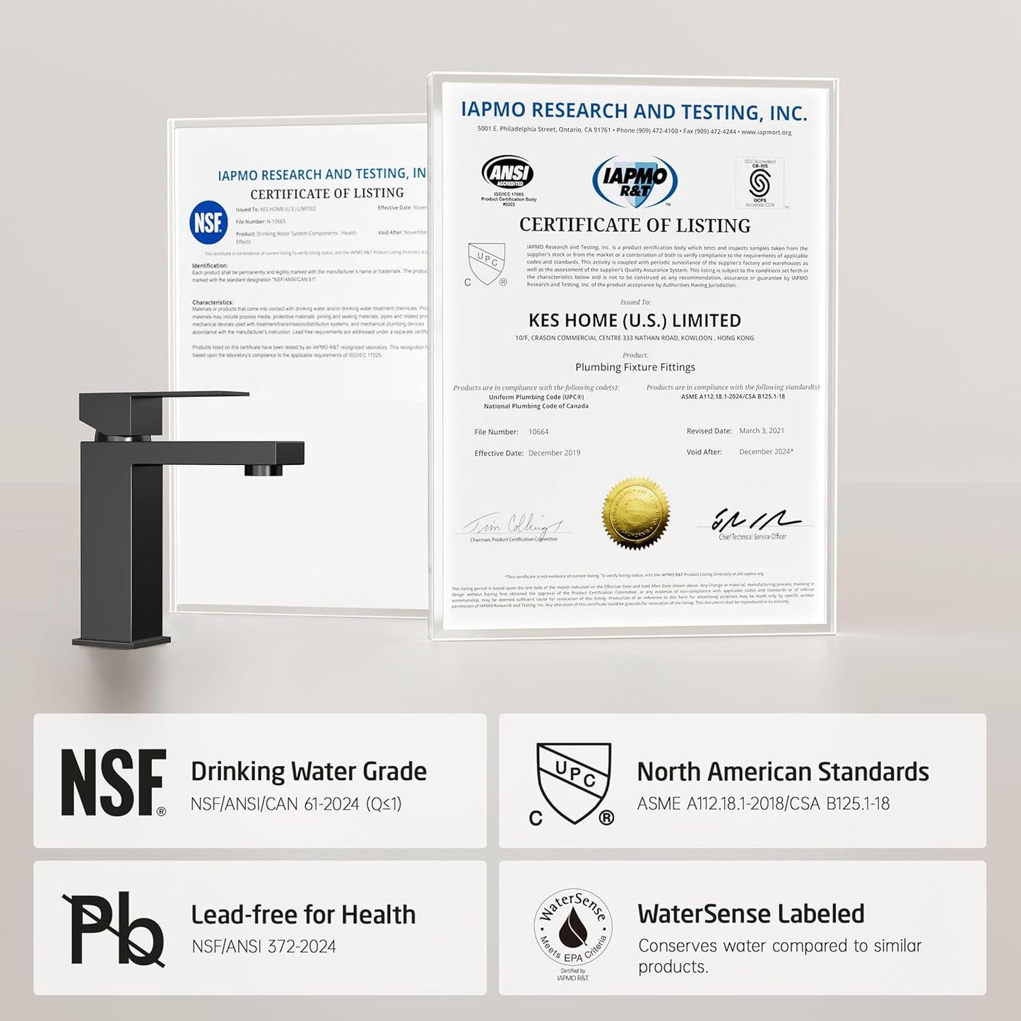 KES Black Bathroom Faucet Single Hole Bathroom Sink Faucet Single Handle Lavatory Vanity Sink Stainless Steel cUPC Certified Matte Black, L3156ALFF12-BK