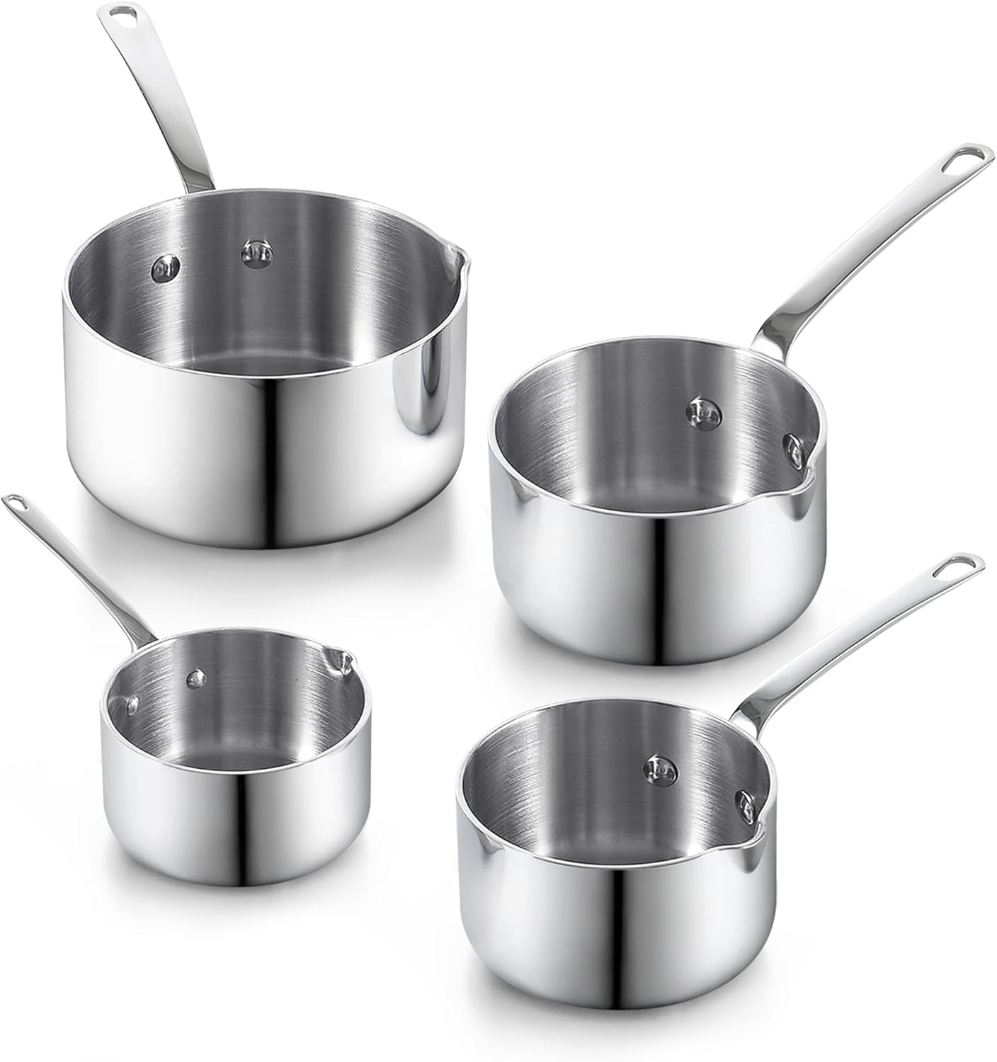 Cooks Standard Stainless Steel Butter Warmer Pot Set, 0.15/0.29/0.46/0.68 QT Multi-Ply Clad Small Sauce Pans, Mini Butter Chocolate Milk Melting Pot with Pour Spout, 4-Piece