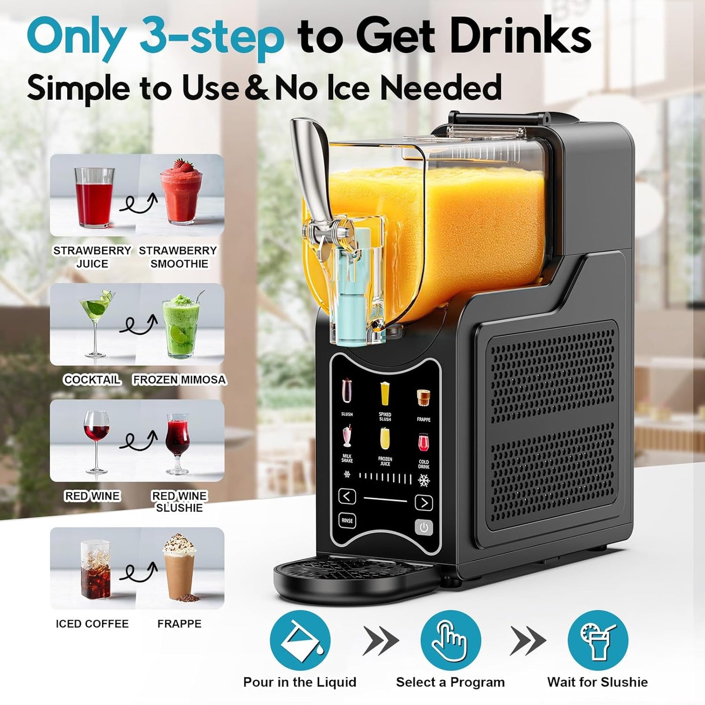 Slushie Machine for Home, Slushy Machine 88 oz Margarita Machine with 7 Preset Programs, Frozen Drink Machine, for Smoothie, Milkshake, Cocktail, Frappés, 10-Level Adjustable Thickness, No Ice Needed