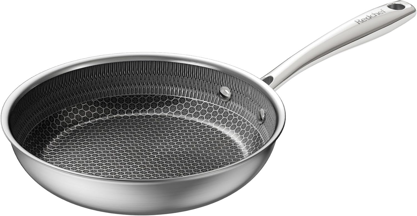 Redchef Non Stick Frying Pans, Hybrid Ceramic Frying Pan, Nonstick Skillet with Stay-Cool Handle, Non Toxic, PFAS PFOA & PTFE Free, Dishwasher & Oven Safe, Compatible All Cooktops (Black, 8 inch)