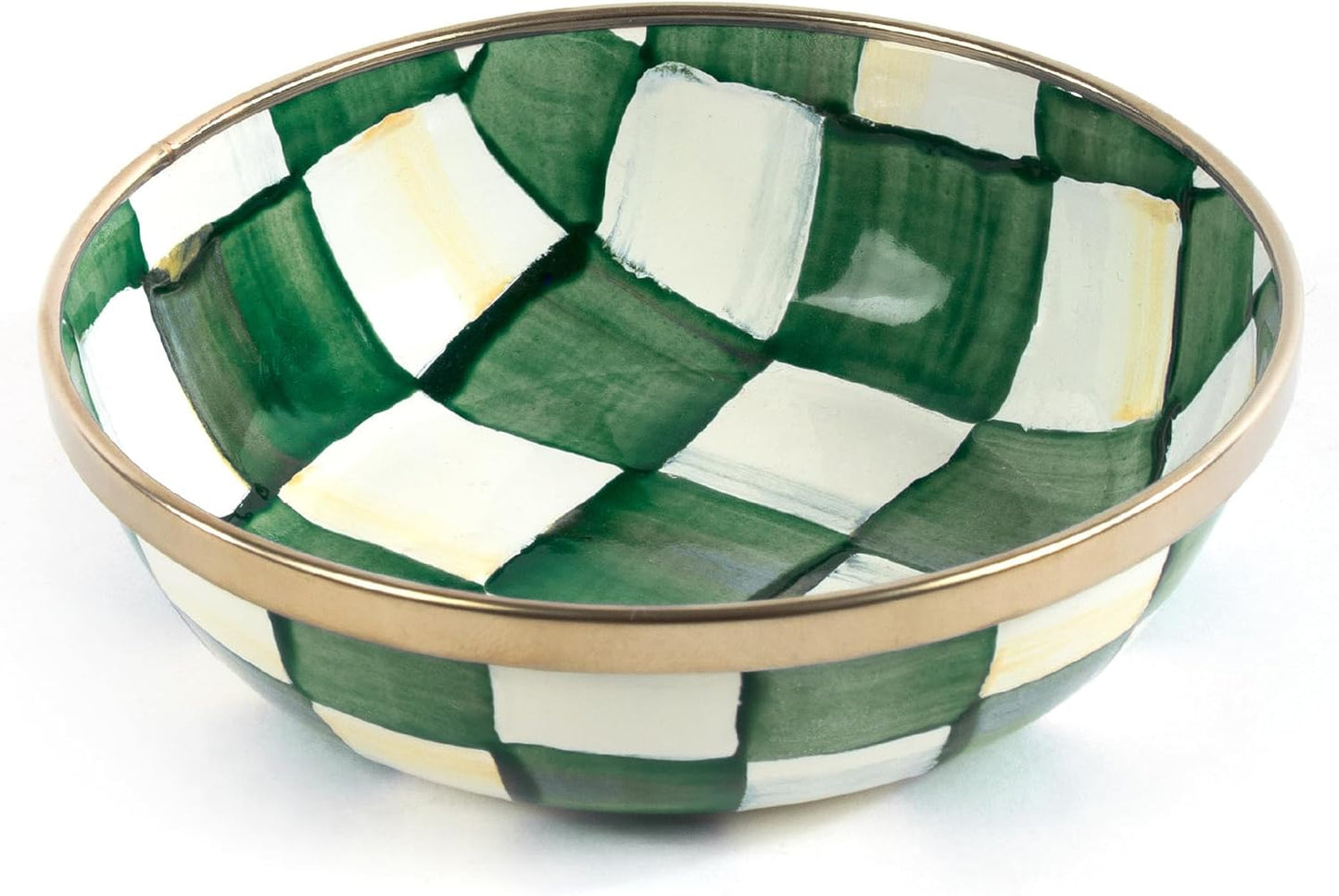 MACKENZIE-CHILDS Enamel Relish Dish, Small Serving Bowl for Entertaining, Green-and-White Emerald Check