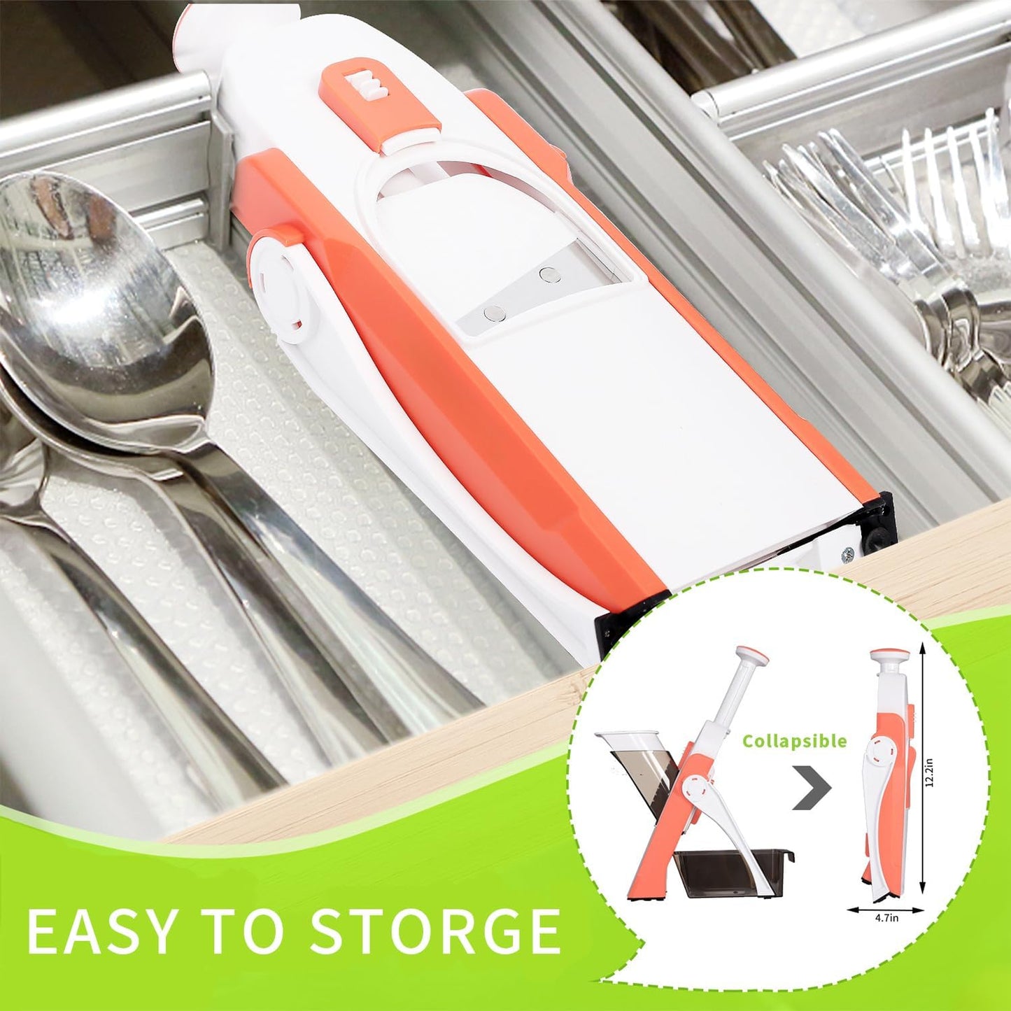 ShanSon Safe Mandoline Slicer,French Fry Cutter,Multifunctional Vegetable Chopper,Mandoline Potato Slicer with 25+ Presets & Thickness Adjuster, Chopping Artifact for Kitchen Meal Prep,Orange