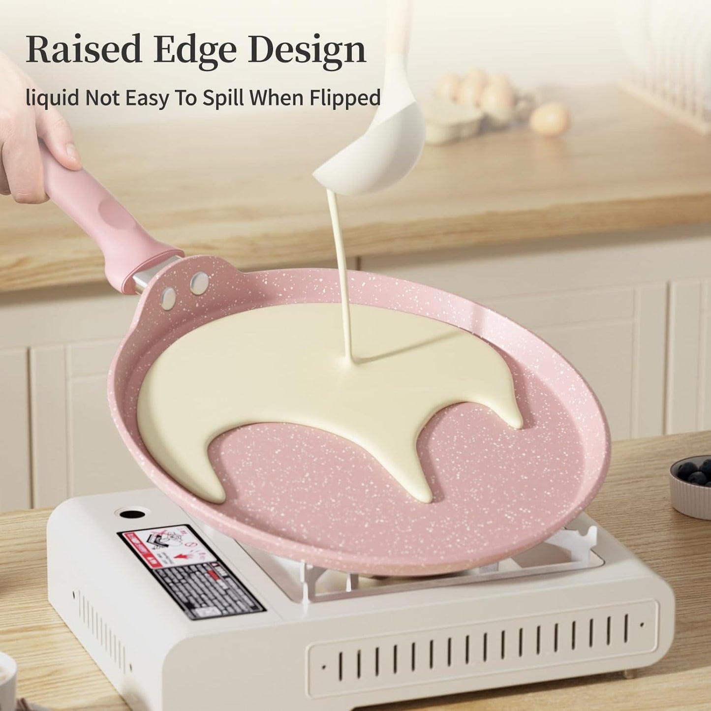 Nonstick Crepe Pan, Granite Coating Flat Skillet Dosa Tawa Tortilla Pan, 10 inch Pink Pancake Griddle Roti Pan With Stay-Cool Handle, Induction Compatible, PFOA Free