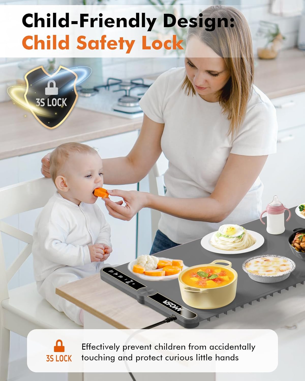 Warming Mat for Food, Fast Heating Electric Food Warmer with 9 Level Temperature and 6 Hours Timer, Extra Large Roll Up Silicone Food Warming Mat, Portable Warming Trays for Buffets Party (Grey)