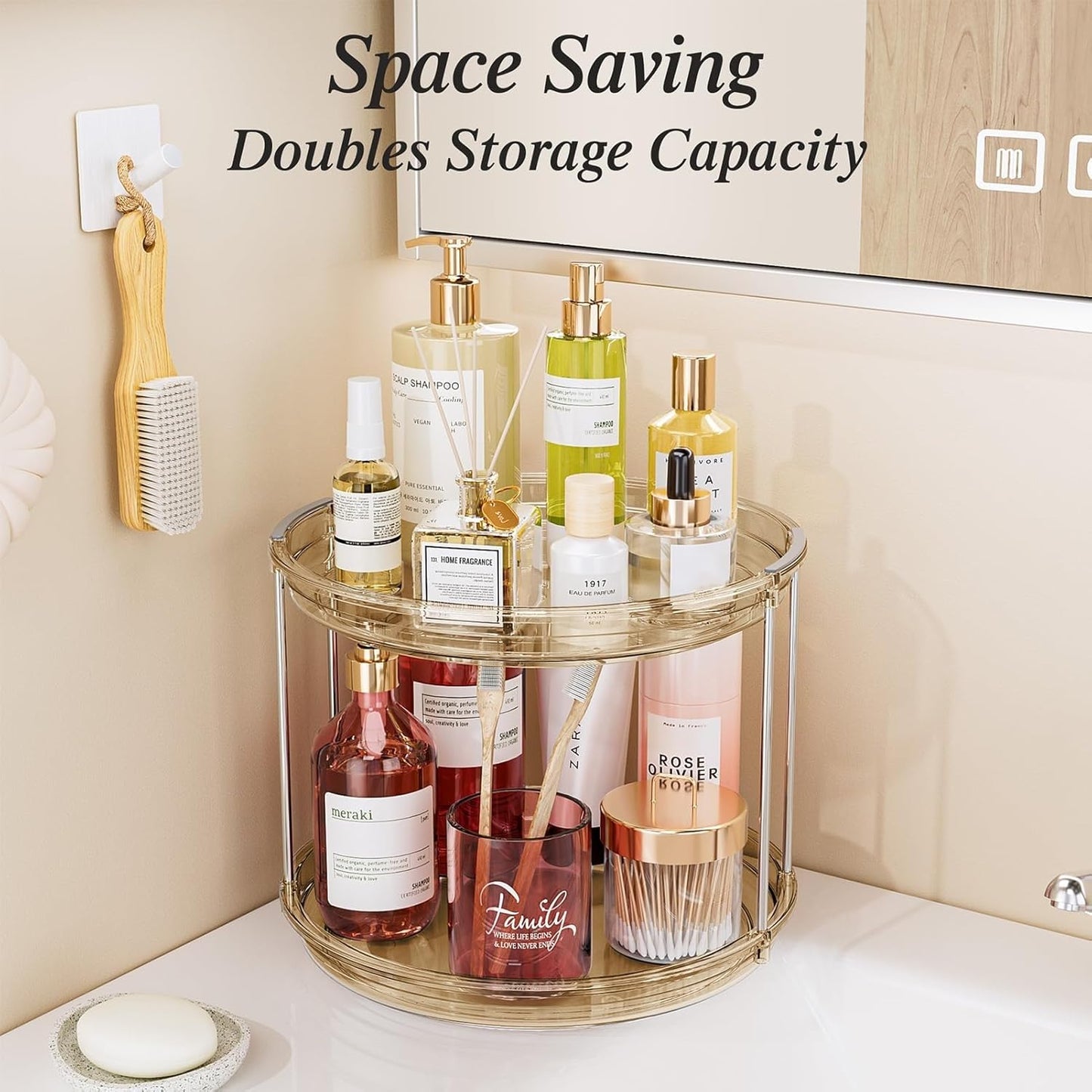 LAMU 2 Tier Lazy Susan Turntable Organizer 10.6'' Rotating Spice Rack Organization for Cabinet, Kitchen, Pantry, Countertop, Bathroom, Vanity, Medicine Cabinet Organizer, Amber