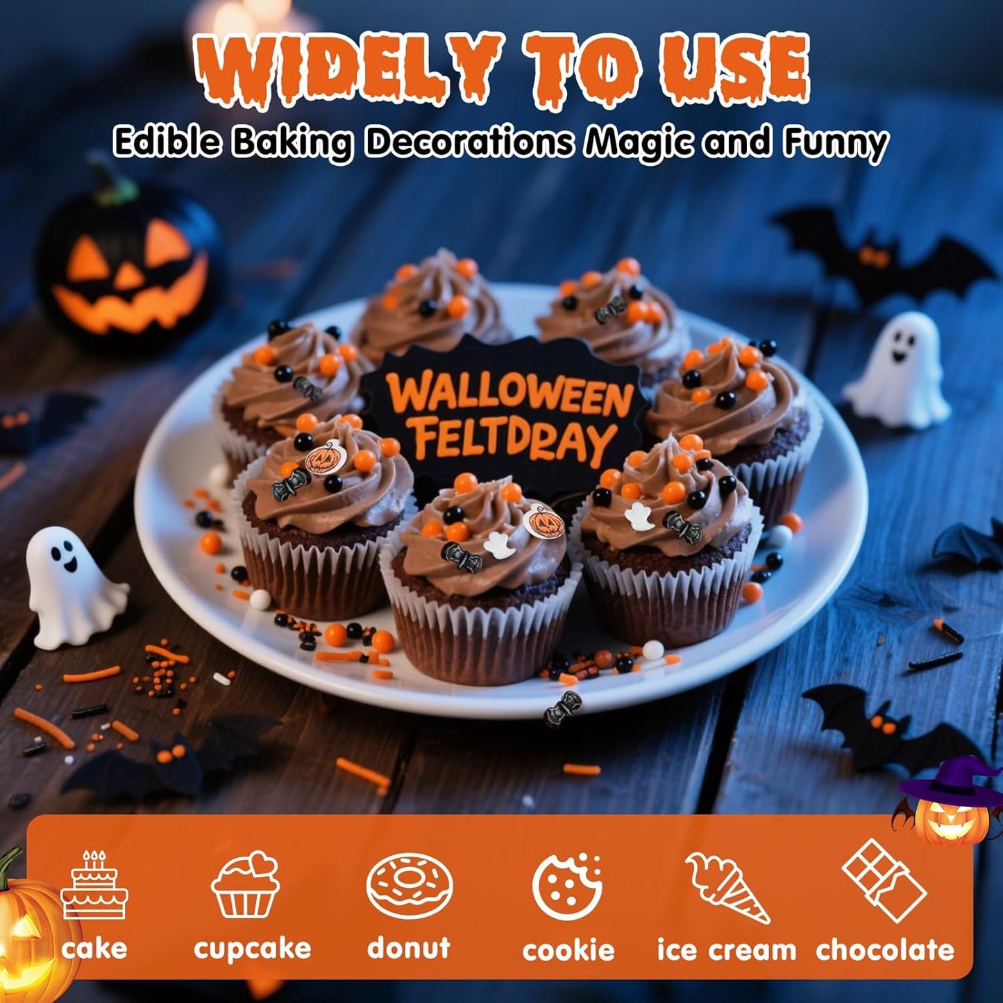 Edible Halloween Pumpkin Sprinkles,Orange Pearls Mix White Ghost,130g/4.58oz,Black Bat Monster,Pearls and Jimmies Mixed,Perfect for Cake Decorations, Baking, Ice Cream, Cookies, Cupcake Topper,Halloween Supplies Children's Party