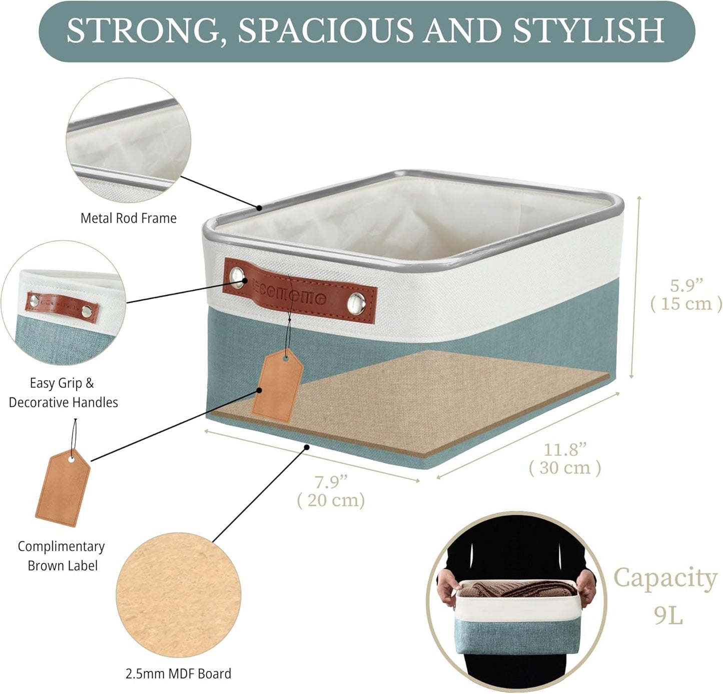 DECOMOMO Small Storage Basket, Closet Storage Bins, Baskets for Organizing Shelves (Teal & White, Small - 6 Pack)