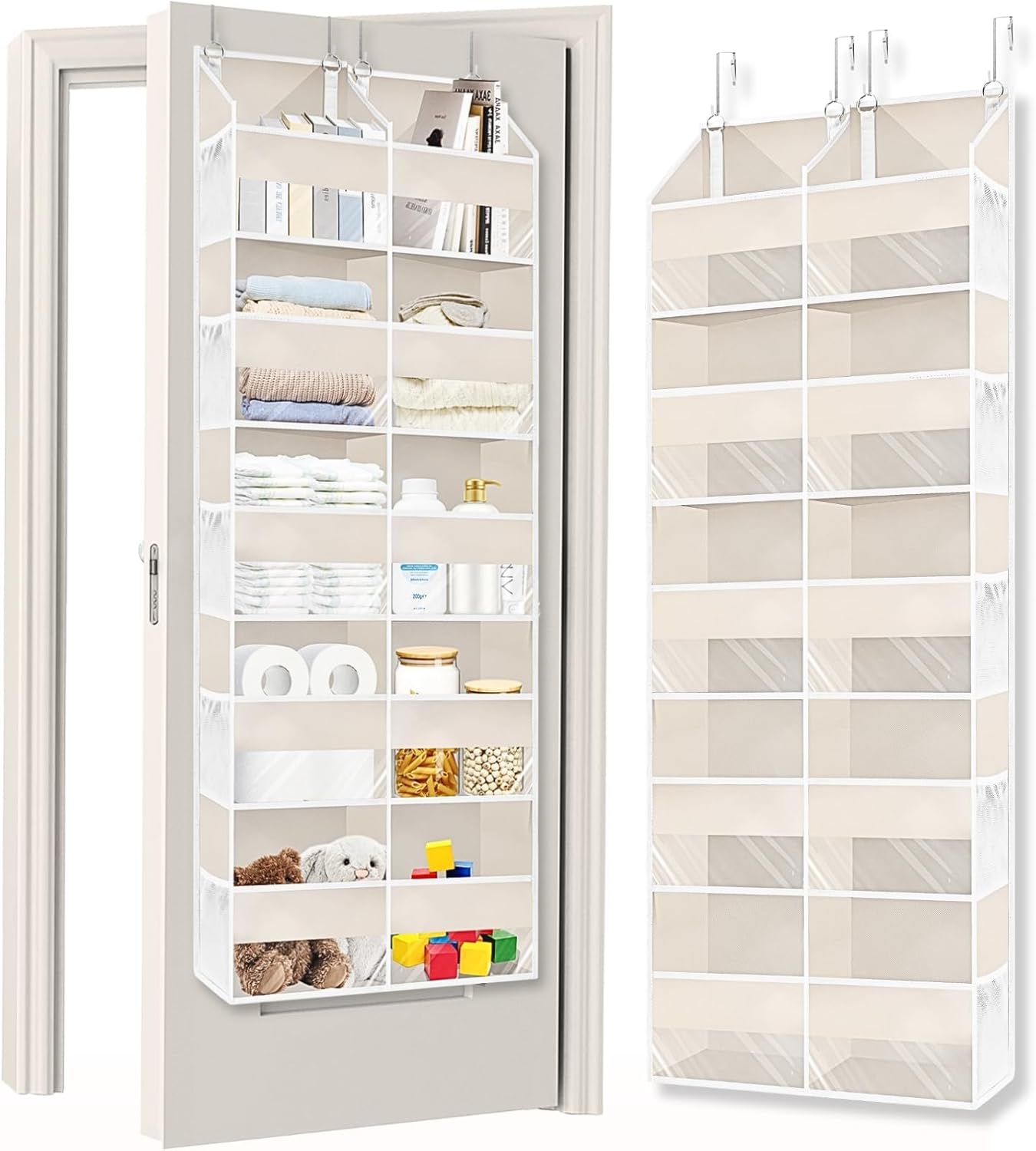 Over the Door Organizer 5 Tiers,Extra Large Behind Door Storage of 10 Compartments,80 lbs Weight Capacity Over the Door Storage, Door Hanging Organizer for Closet, Diaper Organizer, Toy Storage, Beige