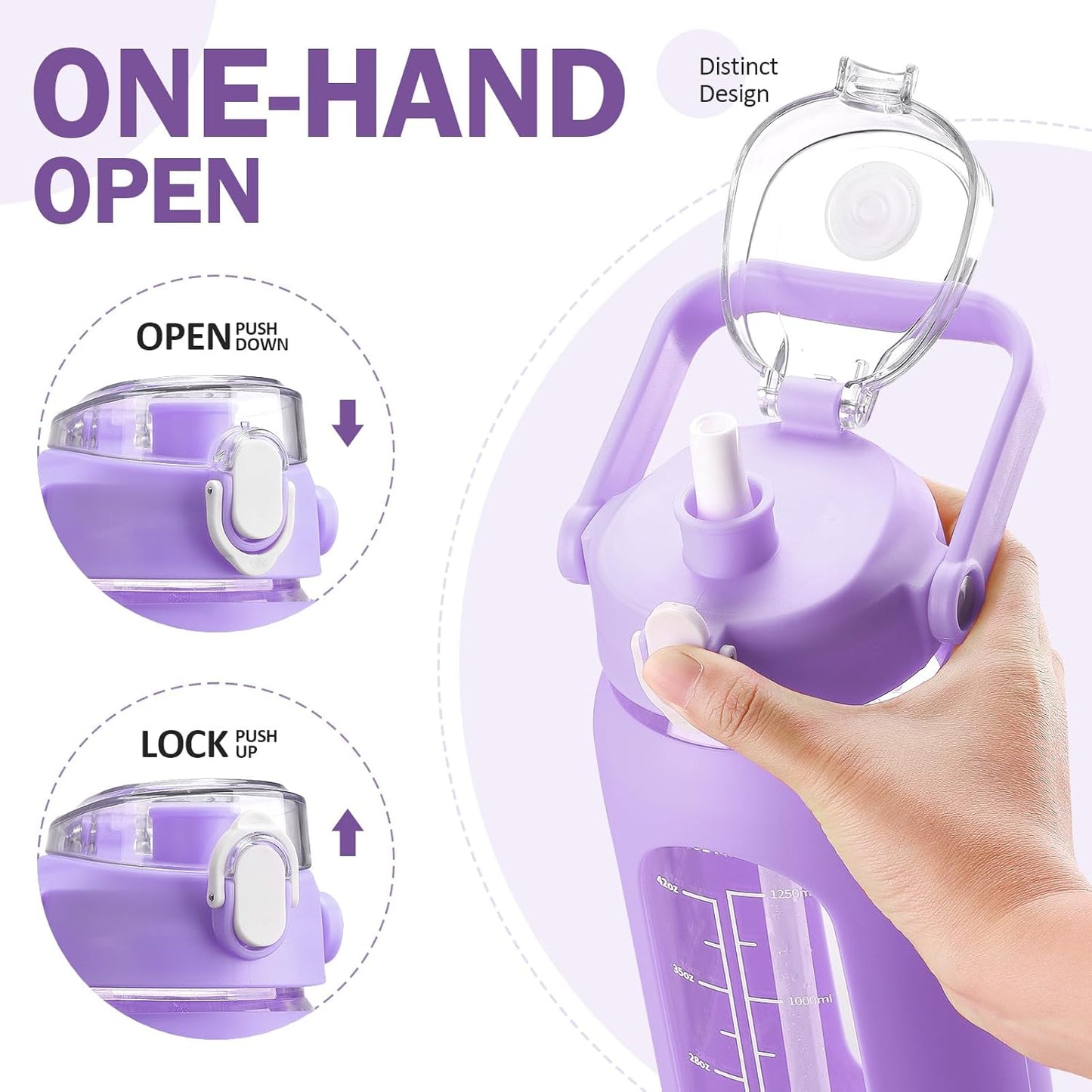 kytffu 56oz Glass Water Bottles with Straw, Motivational Glass Bottle with Silicone Sleeve and Time Marker, Leakproof Large Glass Water Jug for Gym Home Office,Purple