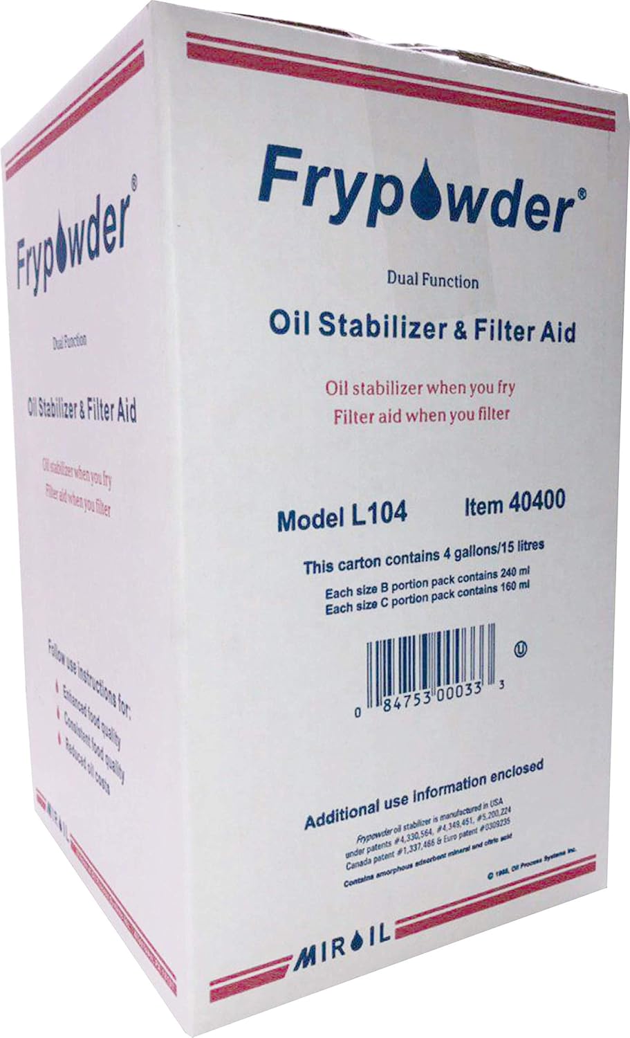 MirOil L104 Fry Powder Oil Stabilizer and Filter Aid, Case of 4 Gallons of Fry Powder, Remove Fryer Oil Contaminant, Reduce Grease Usage, Deep Fryer Cooking Grease Saver, Saves & Remove Carbon Deposit