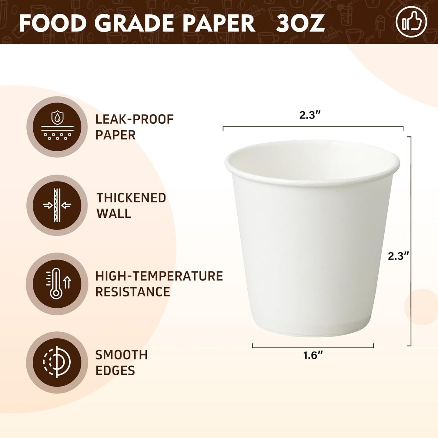 YEEHAW 3 oz 300 Pack Disposable Paper Coffee Bathroom Cups, Small White Mouthwash Cup for Bathroom