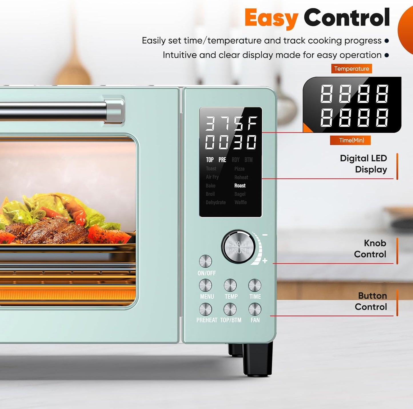 Nuwave Bravo Pro Smart 21QT Toaster Oven Air Fryer Combo, Convection Oven Countertop, 10 functions all in 1, with even & quick crisp technology, 50-450°F, 1800W, Mint Green