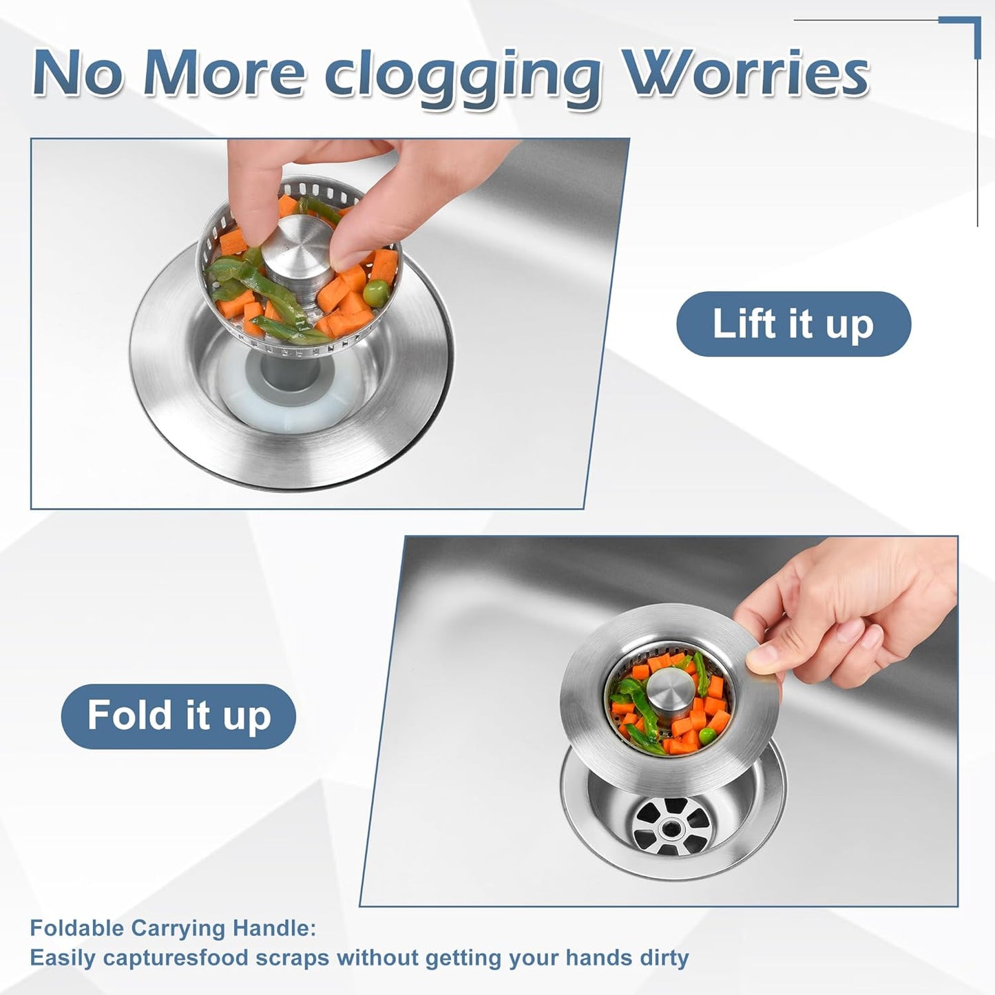 3 in 1 Kitchen Sink Drain Strainer ，304 Stainless Steel Kitchen Sink Stopper and Basket,Long-Term Water Storage，Bass Bounce Core，General，Filter for Standard 3-1/2 inch Drain