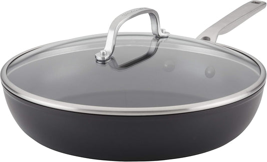 KitchenAid Hard Anodized Induction Nonstick Fry Pan/Skillet with Lid, 12.25 Inch, Matte Black