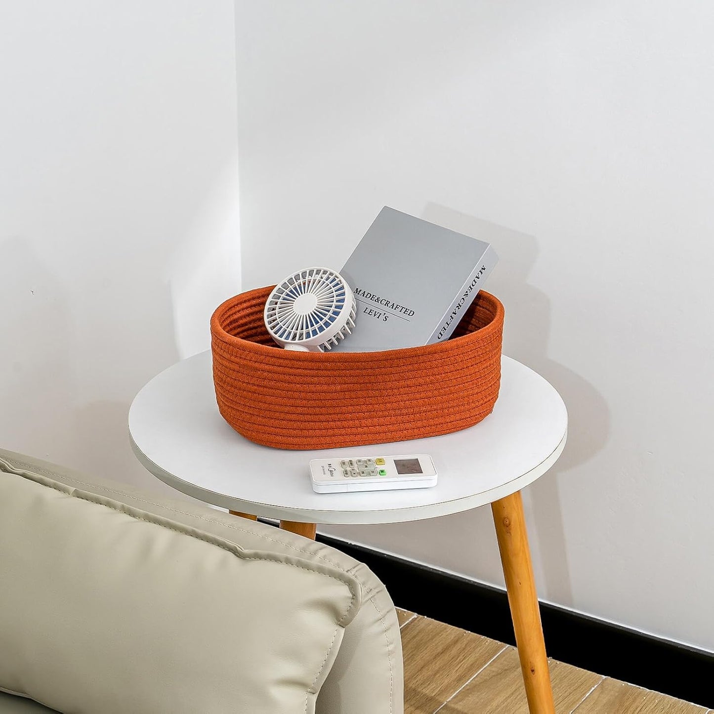 CubesLand Small Baskets, Storage Baskets for Organizing Shelves, 3 Packs Rectangular Woven Storage Baskets Natural Cotton Rope Storage Bins Closet Baby Nursery Baskets Empty Gifts Baskets Brick Red