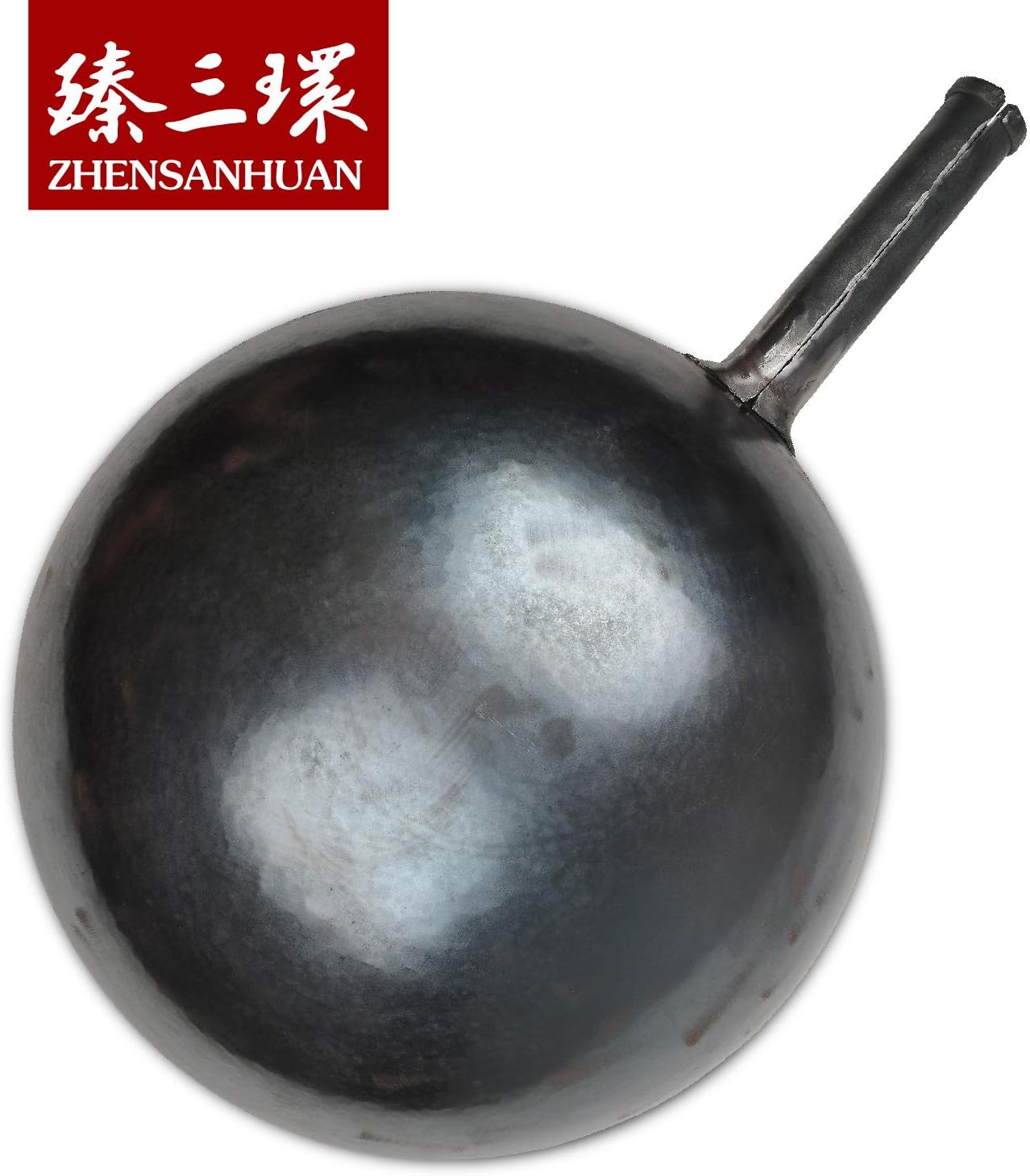 臻三环 ZhenSanHuan Chinese Hand Hammered Iron Woks and Stir Fry Pans, Non-stick, No Coating, Carbon Steel Pow (30CM, Blue Black - Seasoned)