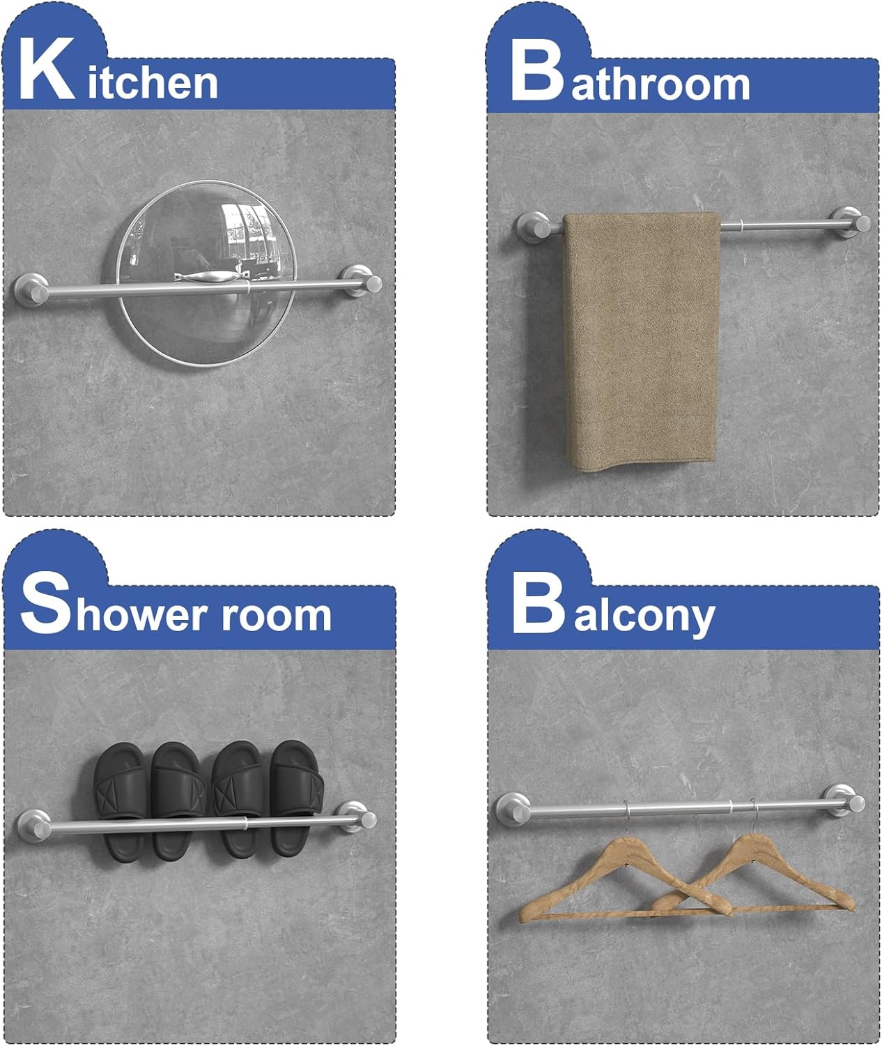 Adjustable Towel Bar, HOMOTEK Economical Bathroom Towel Holder Rod from 12 Inch to 22 Inch Single Towel Racks, Wall Mount Towel Rail, Towel Hanger Hook for Kitchen(1 Pack Brushed Stainless Steel)