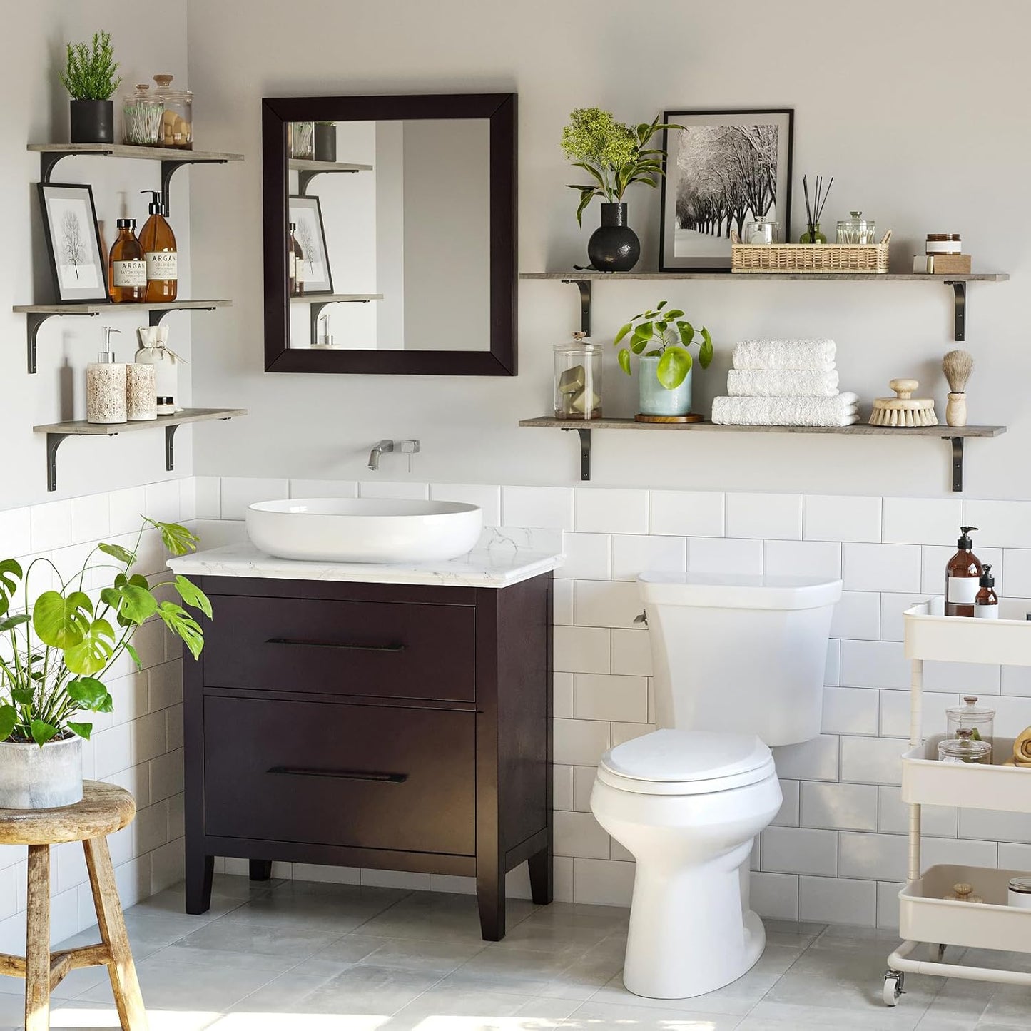 DINZI LVJ Long Wall Shelves, 47.3Inch Wall Mounted Shelves Set of 2, Extra Large Floating Storage Ledges with Sturdy Metal Brackets for Living Room, Bathroom, Bedroom, Kitchen, Gray Wash