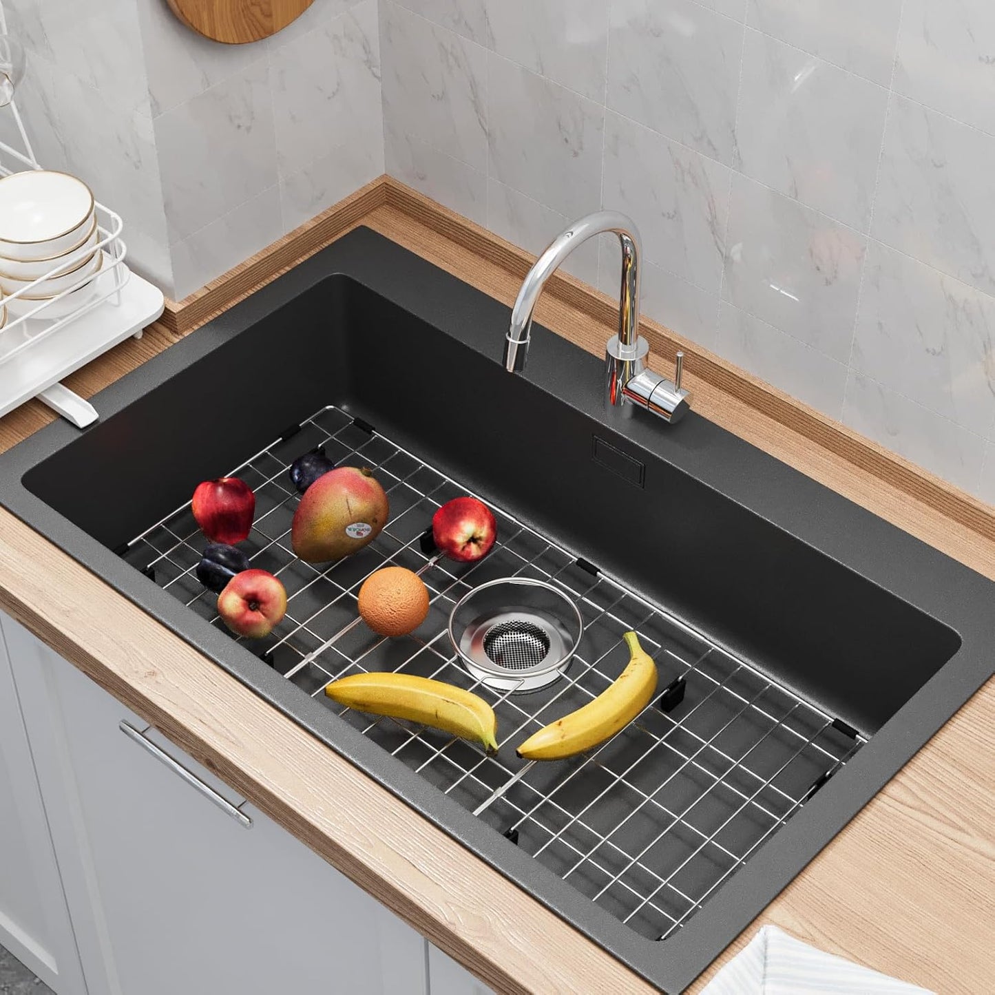 28-3/8’’ x 14-3/16’’ Stainless Steel Sink Grid, Sink Protectors for Kitchen Sink, Sink Protector with Rear Drain for Single Sink Bowl, Sink Bottom Grid, Sink Grate for Bottom with Sink Strainer