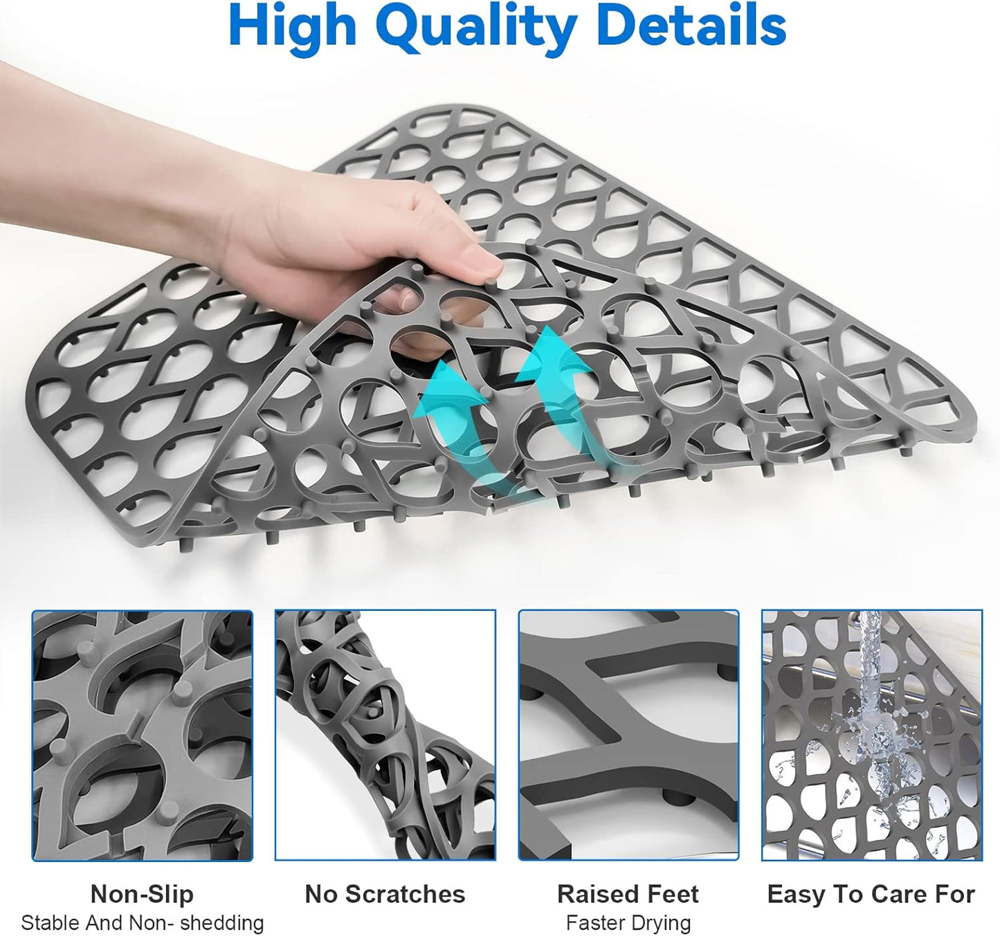 Sink Protectors for Kitchen, 1PCS TOOVEM 13.6"x11.6" Kitchen Sink Mats Large Grid for Bottom of Farmhouse Heat Resistant Silicone Grey