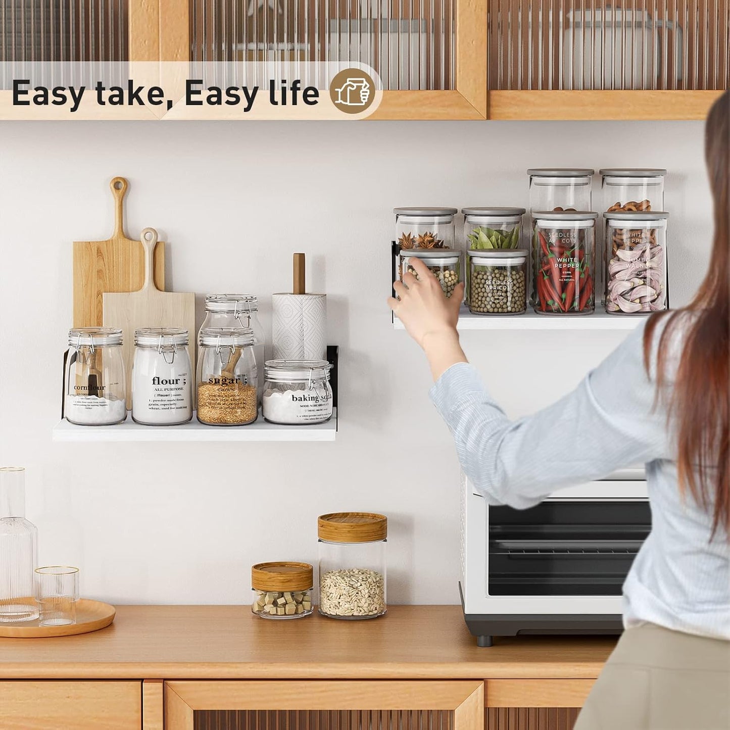 SRIWATANA Floating Shelves Wall Mounted Set of 2 Rustic Wood Shelves with Large Capacity(Washed White)