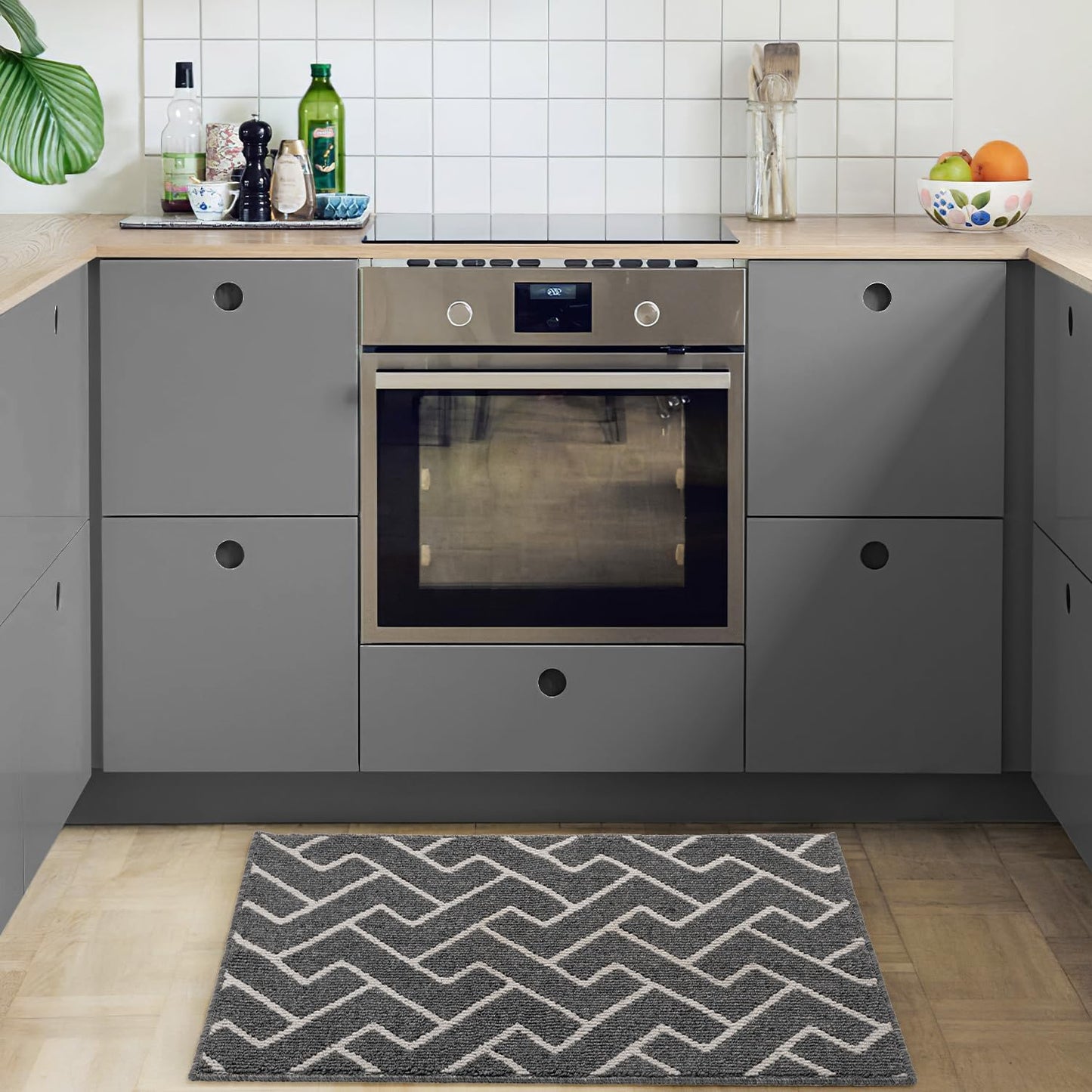 hicorfe Kitchen Rugs and Mats Sets,Super Absorbent Polypropylene Non-Slip Rug,Soft Comfort Floor Mat,Washable for Kitchen,Hallway,Office,Sink,Laundry(24" x 35",Grey)