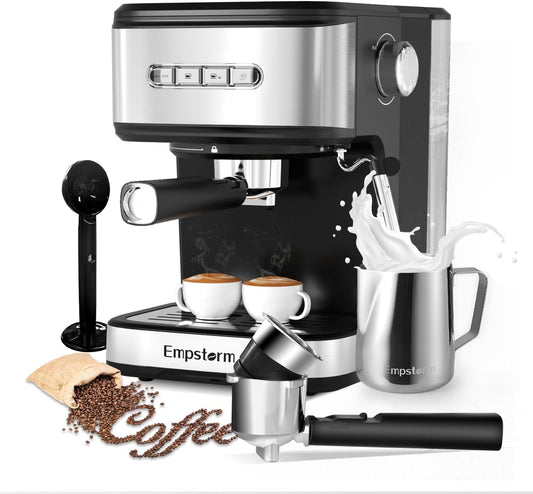 Espresso Machine 20 Bar, 2 in 1 Espresso Maker with Milk Frother Steam Wand for Latte and Cappuccino, Powder and Capsule Portafilter, 50oz Removable Water Tank Coffee Machine for Home-Silver
