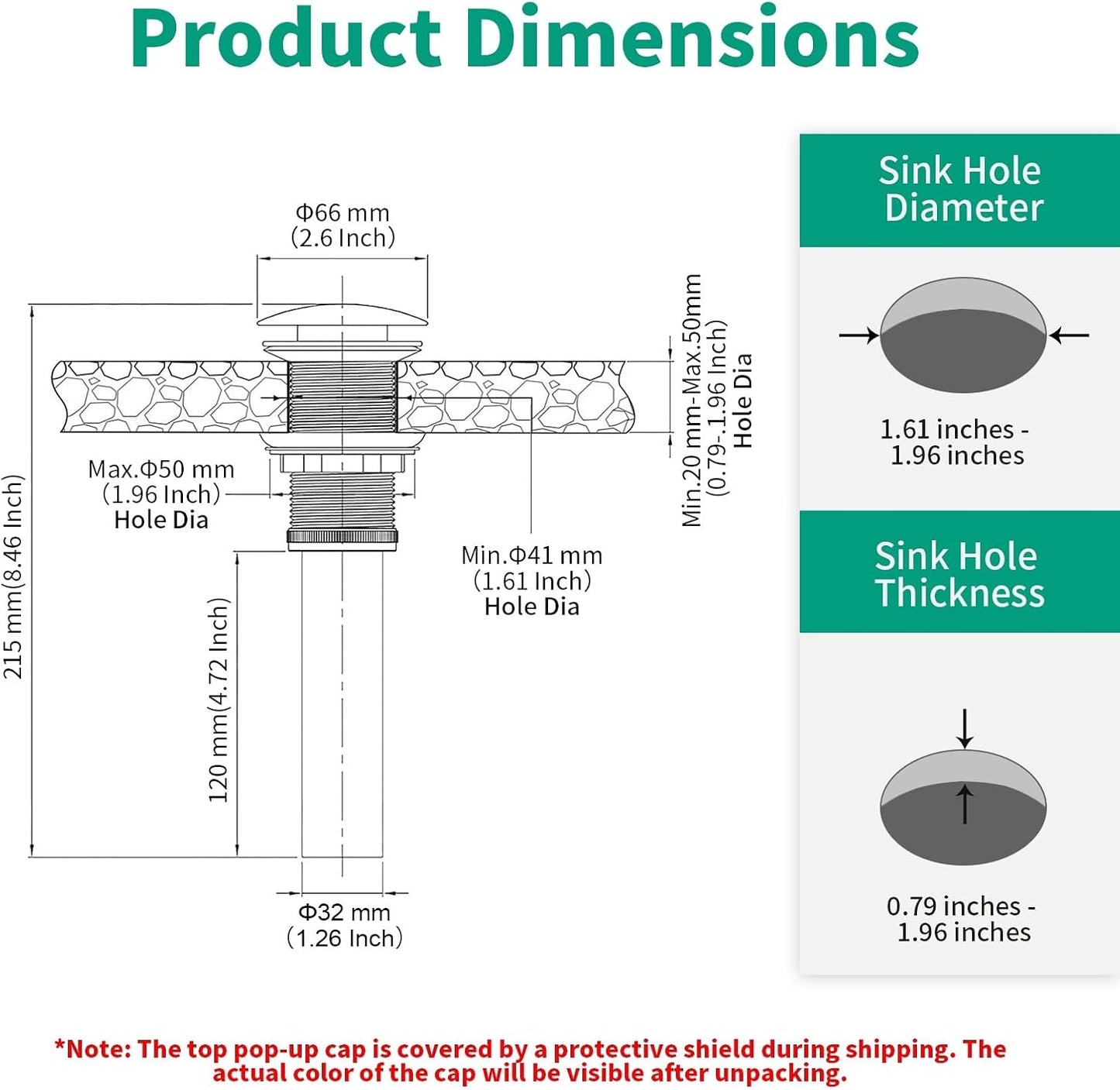 Bathroom Pop up Drain Without Overflow, Anti-Clogging Vessel Sink Drain Strainer, Pop Up Drain with Detachable Basket, Hair Catcher Bathroom Sink Drain Stopper(Brushed Gold, No Overflow)