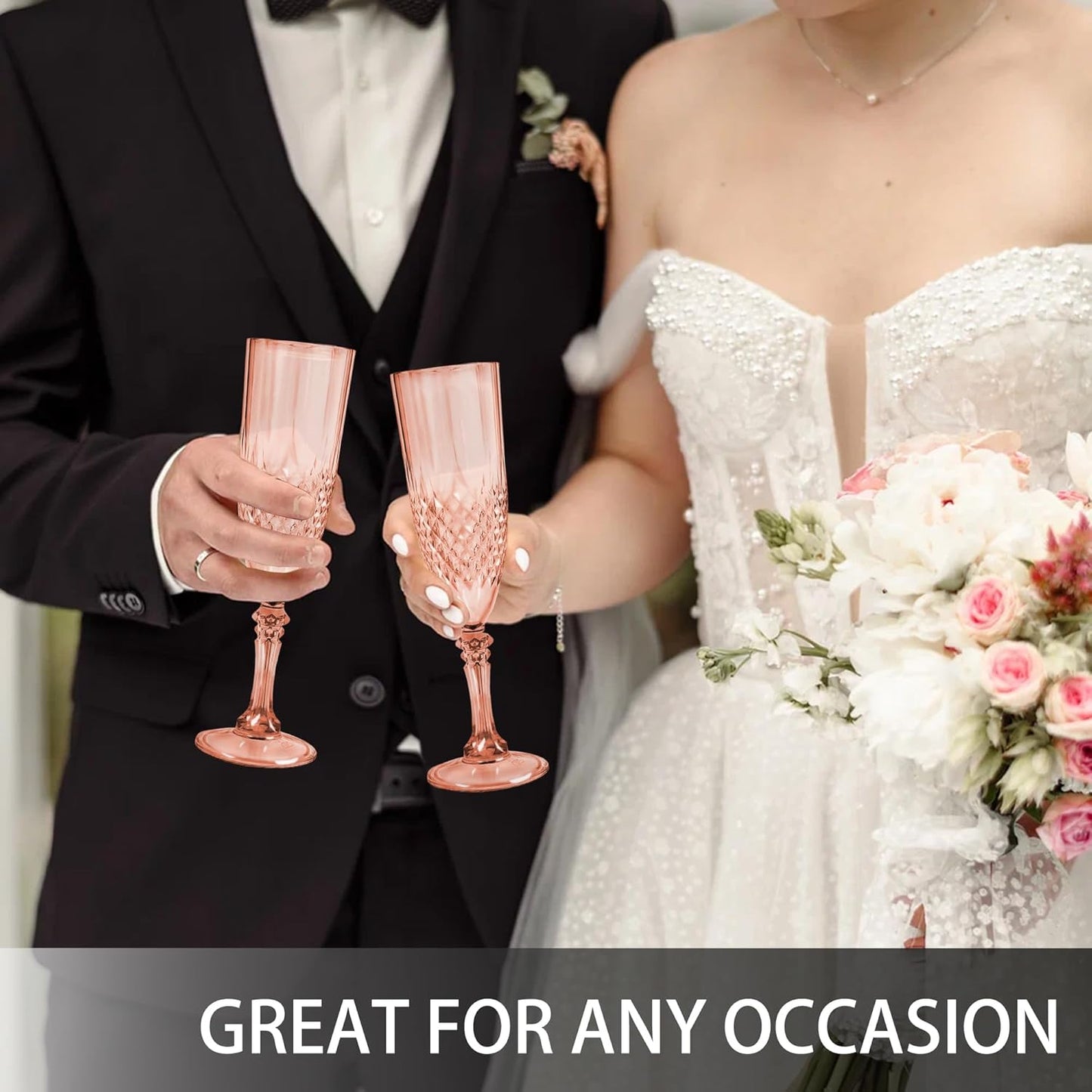 Plastic Champagne Flutes, 48PCS Rose Gold Plastic Wine Glasses Goblets Reusable Champagne Flute for Weddings, Bachelor Parties, Toasting, and Events(48,Rose Gold)