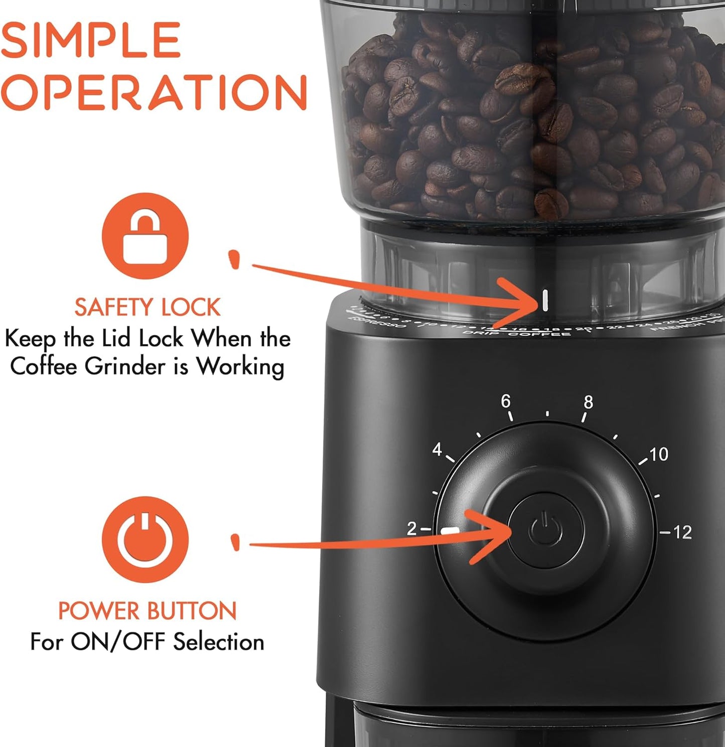 Coffee Grinder Electric, Conical Burr Coffee Bean Grinder with 30 Grind Settings