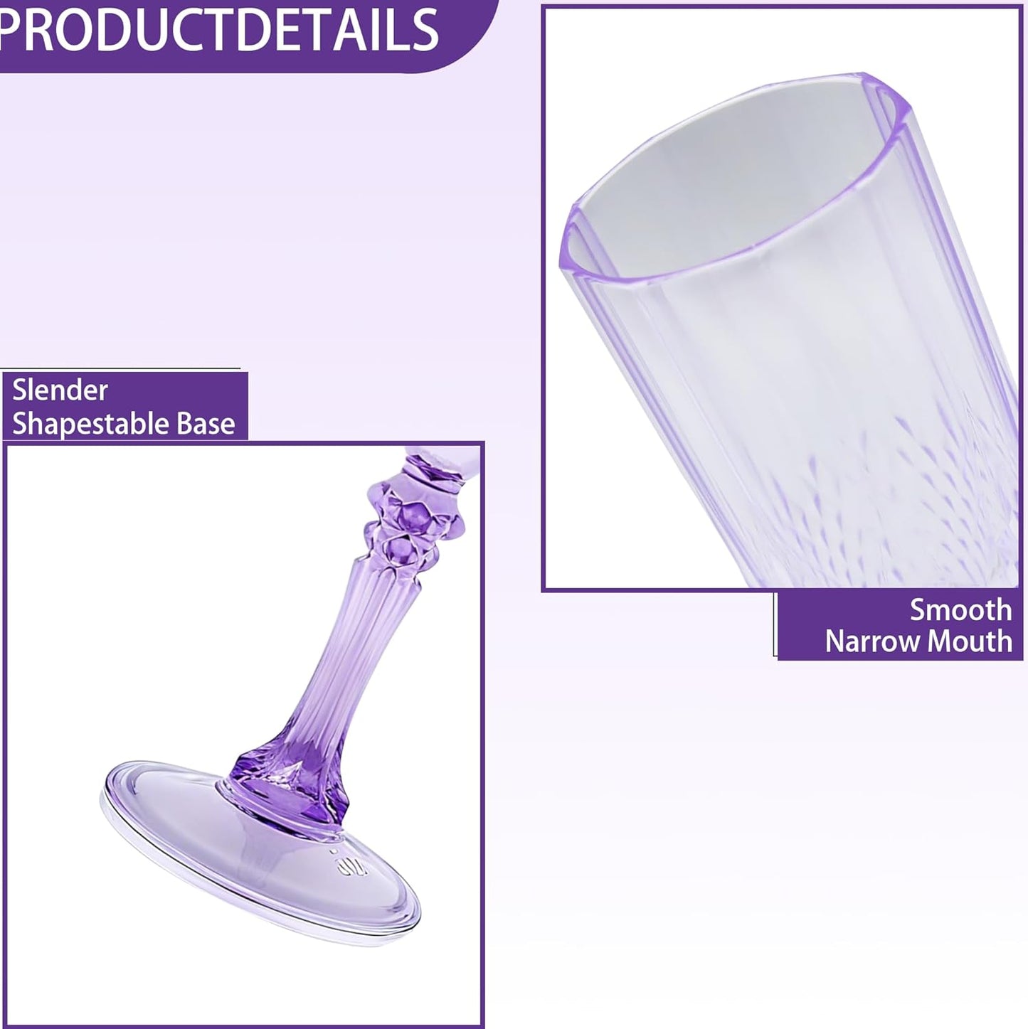 Plastic Champagne Flutes, 24PCS Purple Wine Glasses Goblets Reusable Champagne Flute for Weddings, Bachelor Parties, Toasting, and Events(24,Purple)