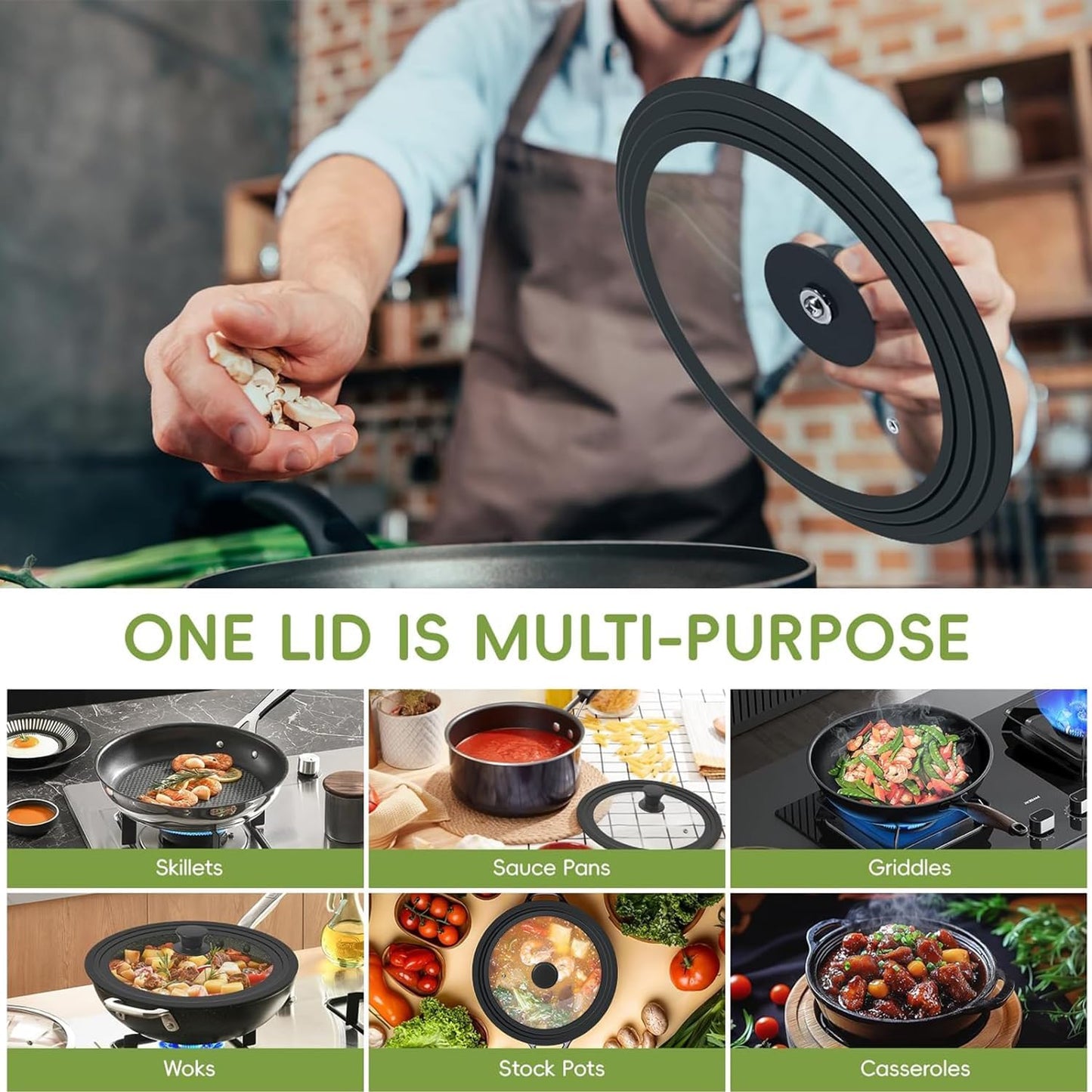 Universal Lid for Pots, Pans and Skillets, Tempered Glass Lid fit 11", 12", 12.5" Skillets, Pots, Frying Pans, Cast Iron, Crock Pot and Other Glass Covers Replacement