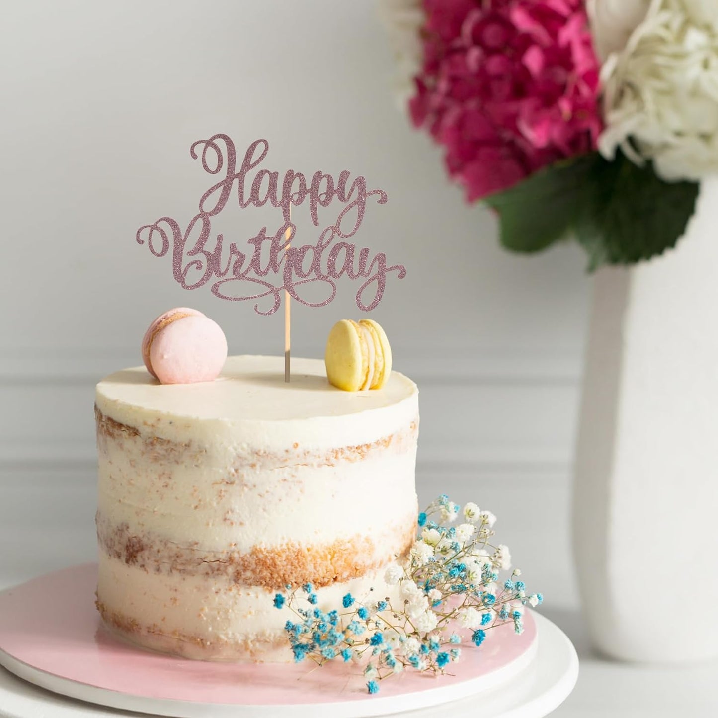 Happy Birthday Cake Toppers 9 Inch Glitter Happy Birthday Cake Pick for Birthday Anniversary Theme Party Cake Decorations Supplies - Brown