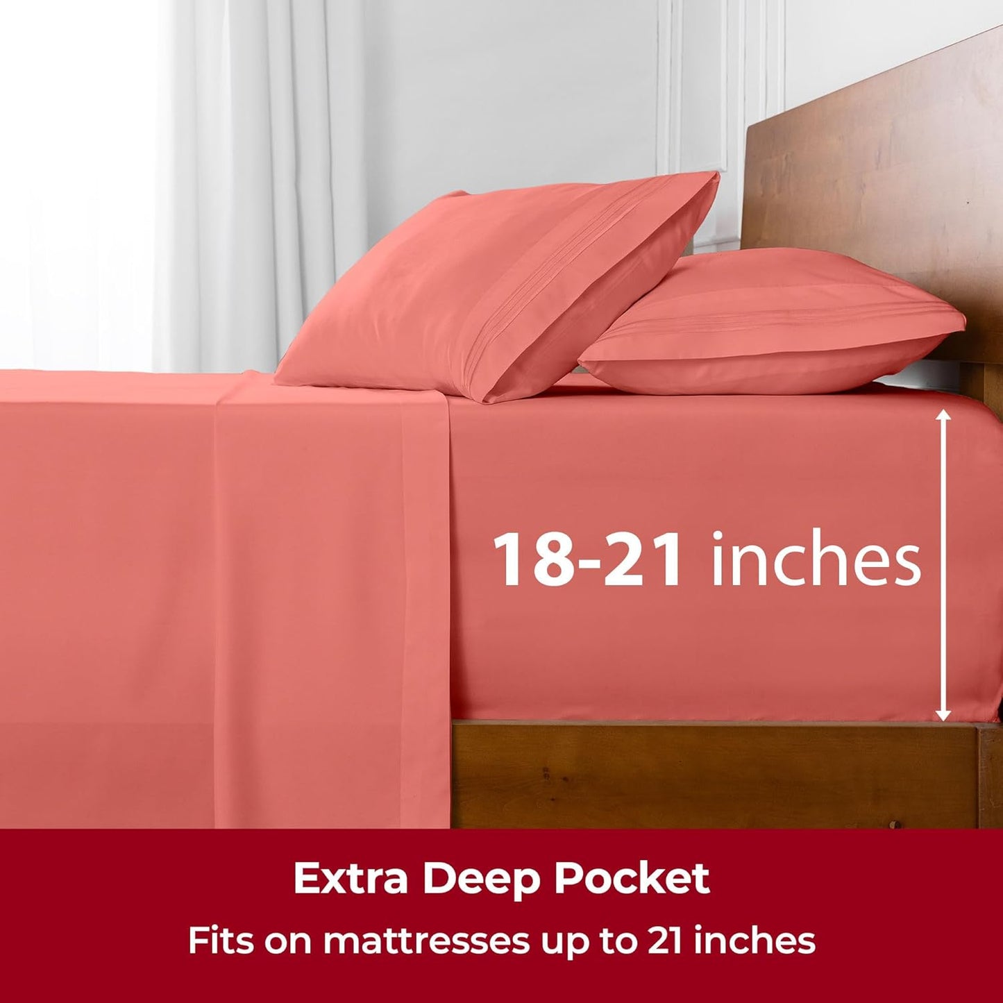 Mellanni Extra Deep Twin Sheets - 3 PC Iconic Collection Bedding - Hotel Luxury, Ultra Soft, Cooling Bed Sheets - Wrinkle, Fade, Stain Resistant (Twin, Coral)