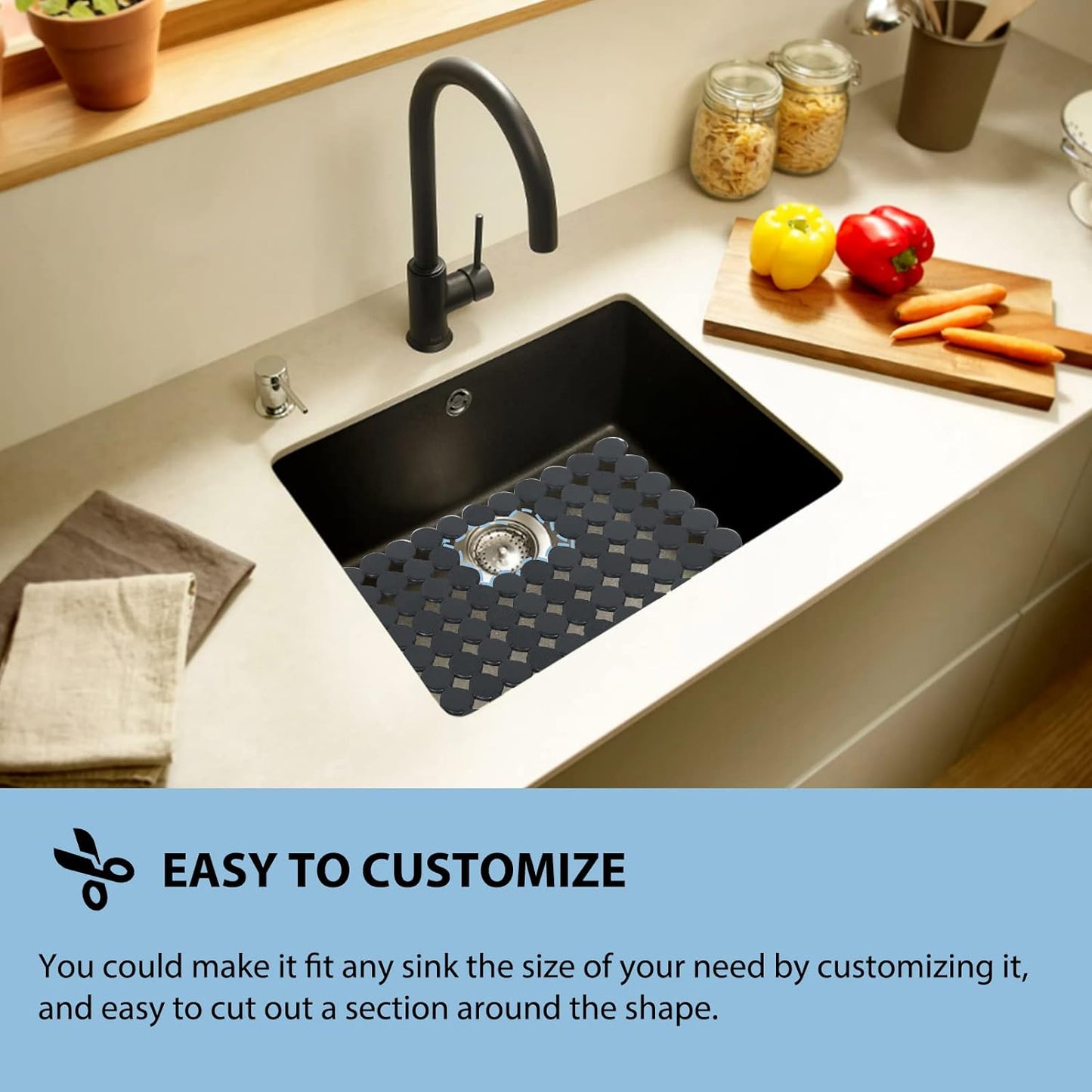 Sink Protectors Mat for Kitchen Sink - 2Pack Adjustable Kitchen Sink Mat Fast Draining - Dish Drying Mat for Dishes And Glassware - Easy to Clean & Diy Cut