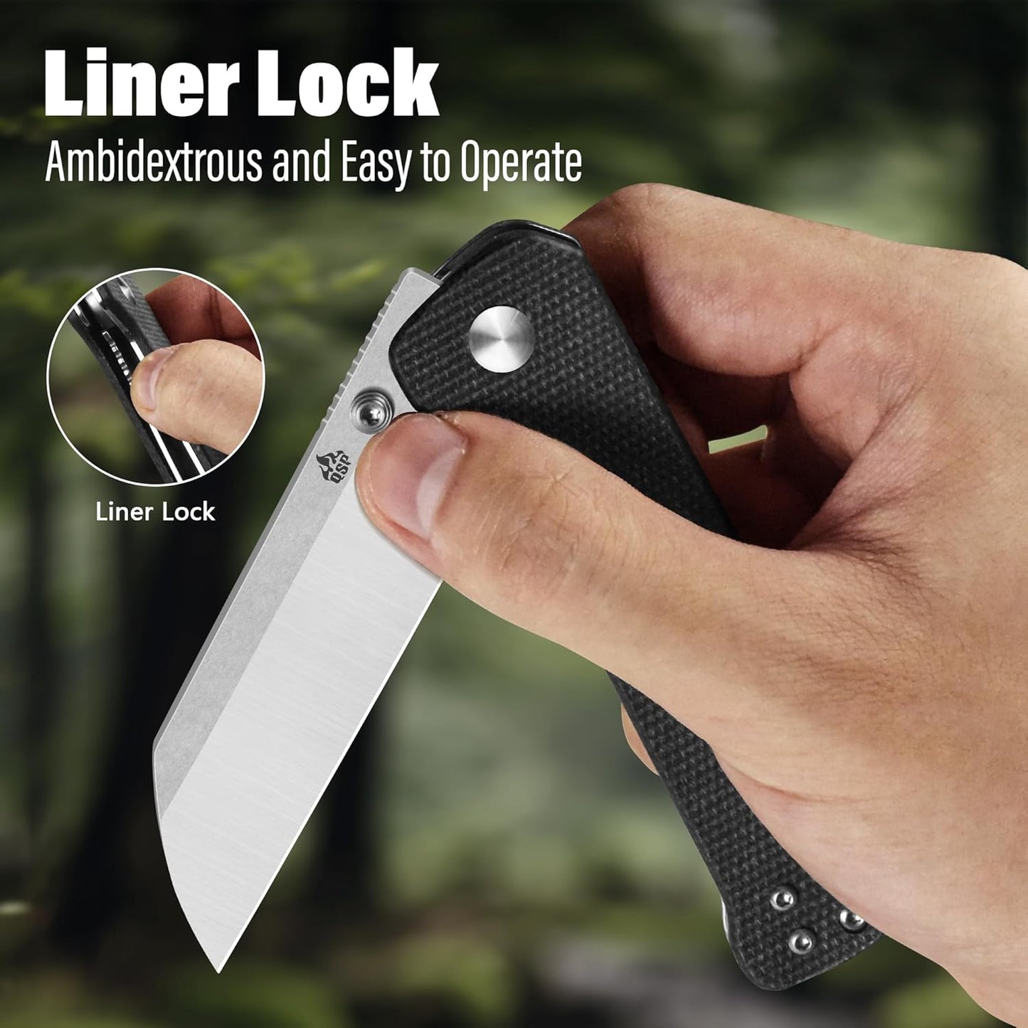 QSP Penguin V2 Folding Pocket Knife, 3.06" D2 Two Tone Finish Stonewash Satin Blade EDC Knife, Dark Brown Micarta Handle, Liner Lock, Ceramic Ball Bearings, Reversible SS Deep Carry Clip