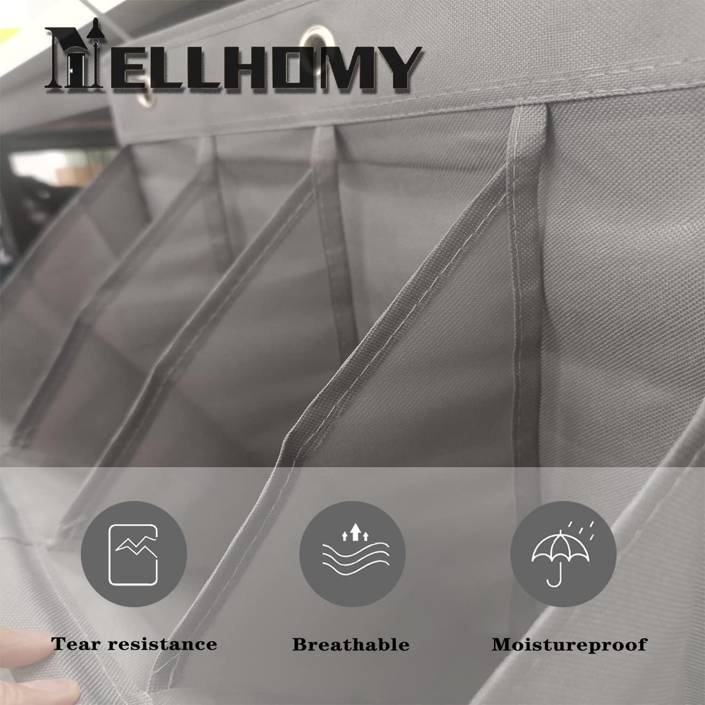 Over the Door Shoe Organizer, 14 Pockets Hanging Shoe Storage Rack with Large Deep Pockets, Oxford 600D Fabric Grey Shoe Storage Rack with 6 hook for Shoes, Slipper,Home Accessories etc