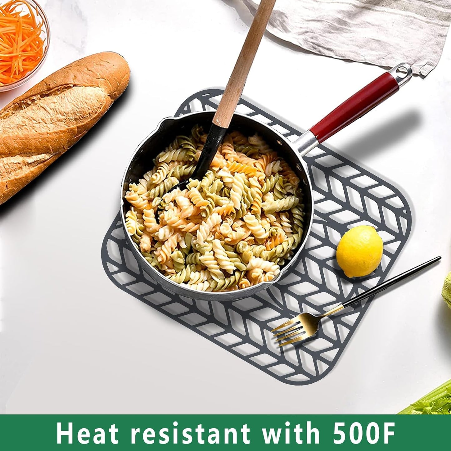 GUUKIN Sink Protectors for Kitchen sink, 13 5/8" x 11 5/8" Folding Non-slip Silicone Mat Grid for Bottom of Farmhouse Stainless Steel Porcelain Sink with 3 Reserved Holes