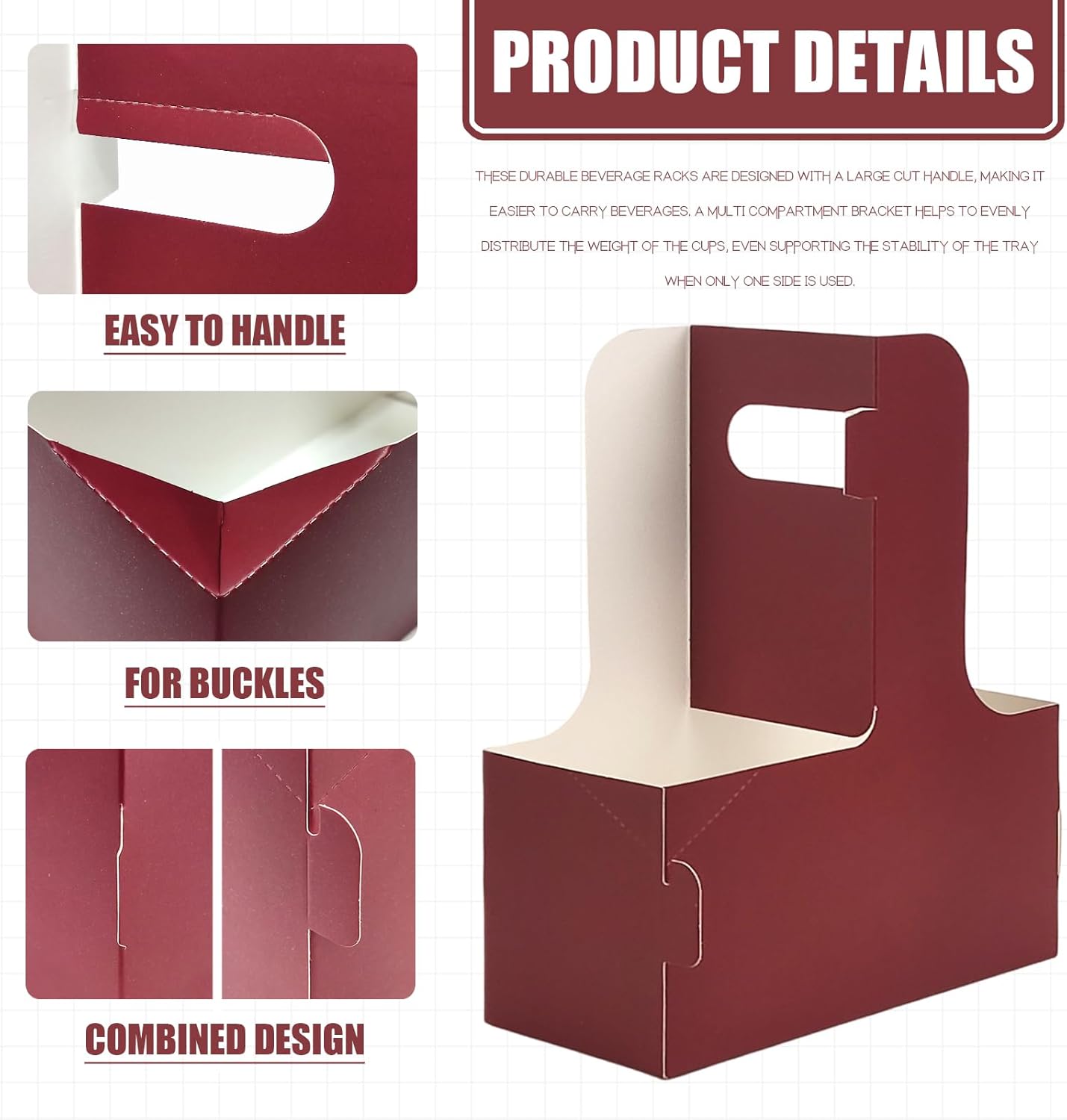 2 Cup Disposable Drink Carrier for Delivery with Handle,15 Count Wine Paperboard Cup Holder,Cup Carriers for Hot or Cold Drinks,Coffee Carrier, Food Delivery,Take Out Cup Carriers (Wine Red, 15 PCs)