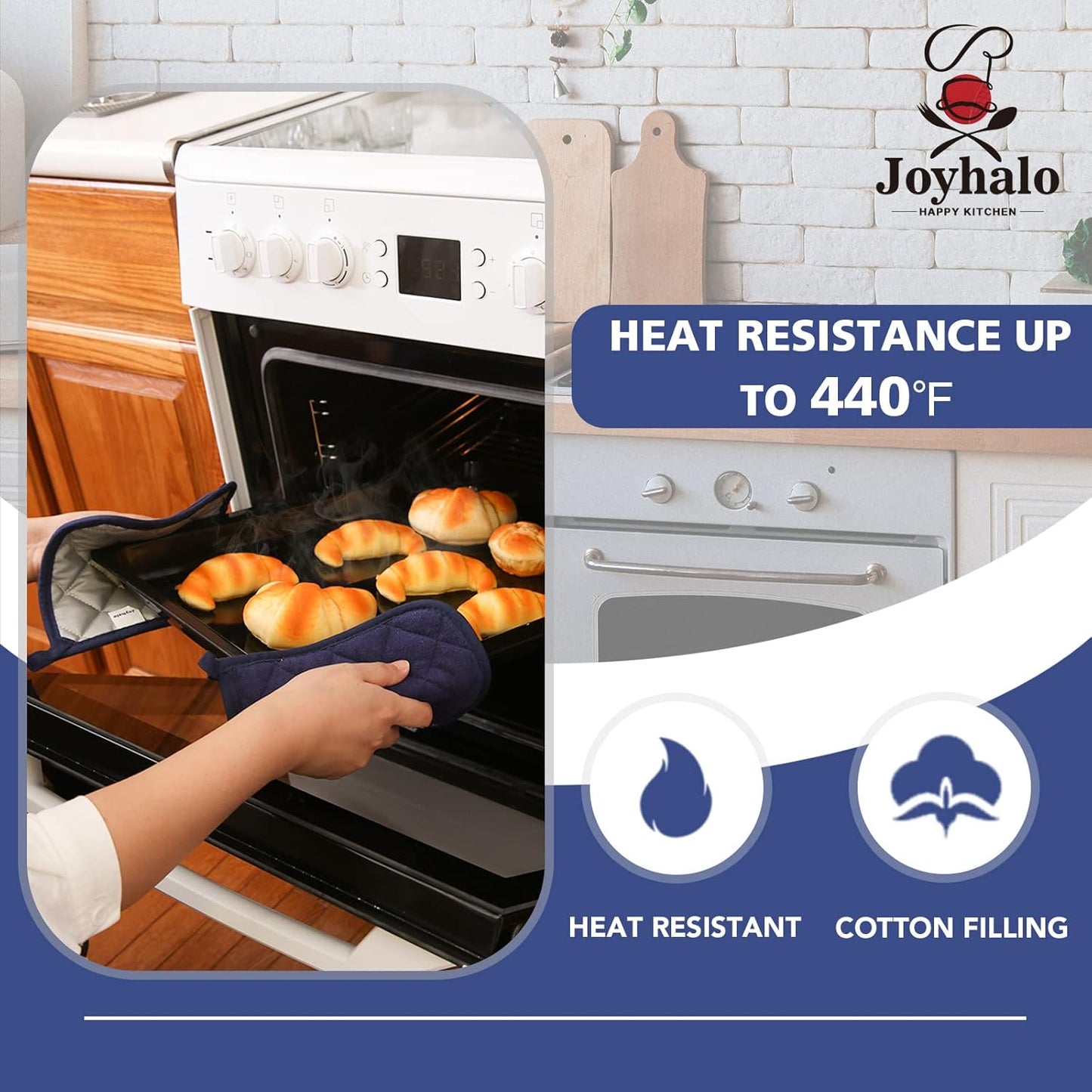 Joyhalo 4 Pack Pot Holders for Kitchen,Cotton Oven Holder with Great Heat Resistance,Non Slip Hot Pads for Kitchen Clearance,Dark Blue